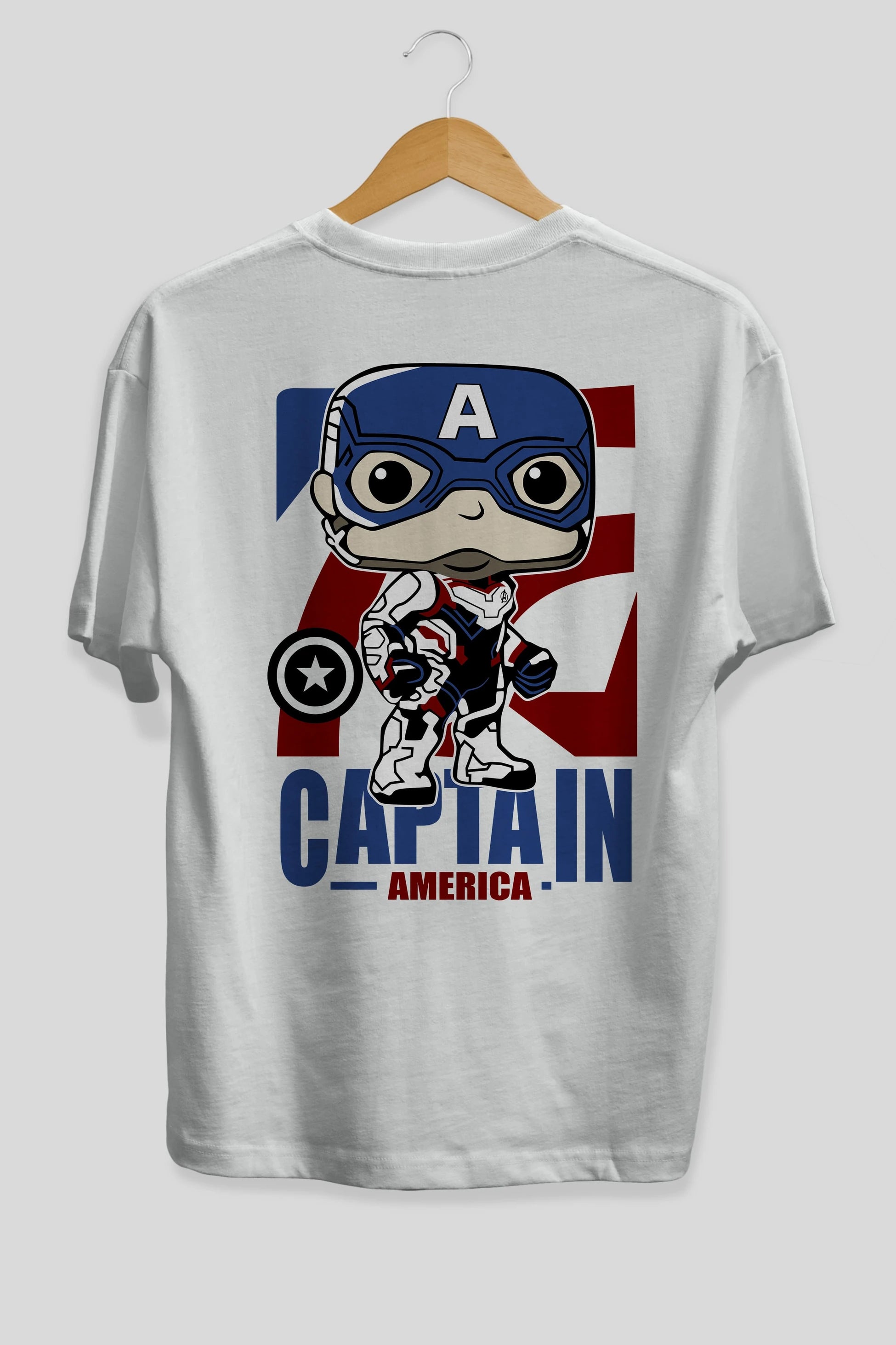 Captain America Arka Baskılı Oversize t-shirt Erkek Kadın Unisex %100 Pamuk Bisiklet Yaka tişort