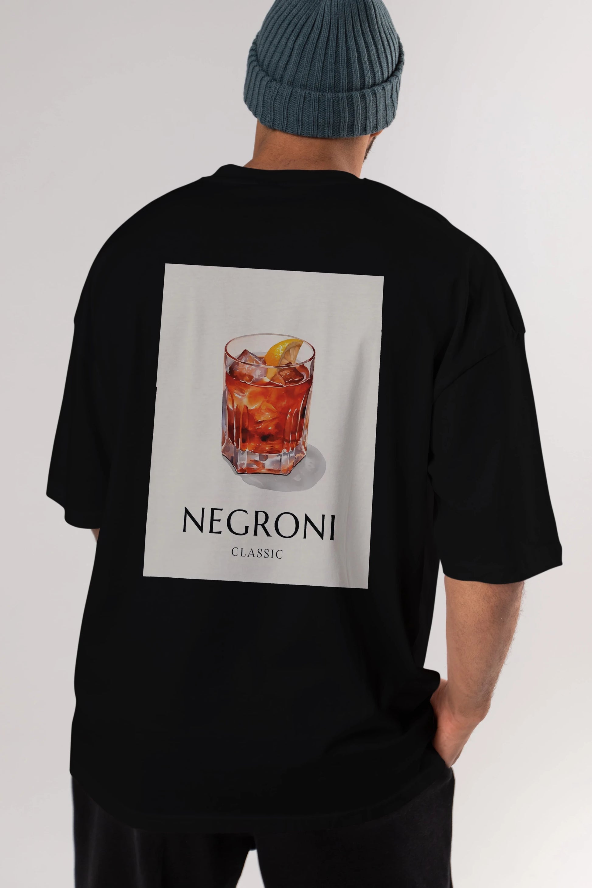 Negroni Classic Arka Baskılı Oversize t-shirt Erkek Kadın Unisex %100 Pamuk Bisiklet Yaka tişort