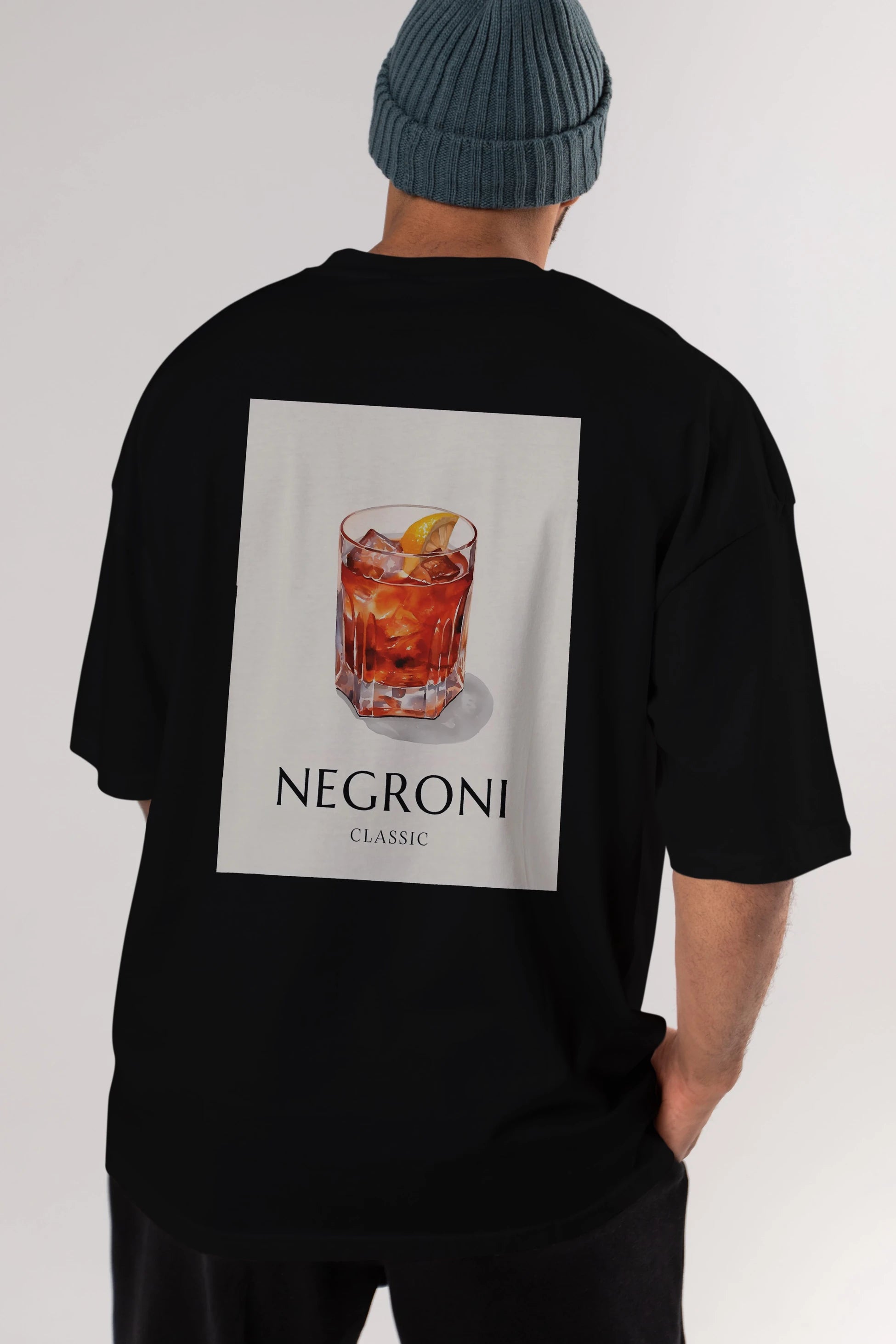 Negroni Classic Arka Baskılı Oversize t-shirt Erkek Kadın Unisex %100 Pamuk Bisiklet Yaka tişort