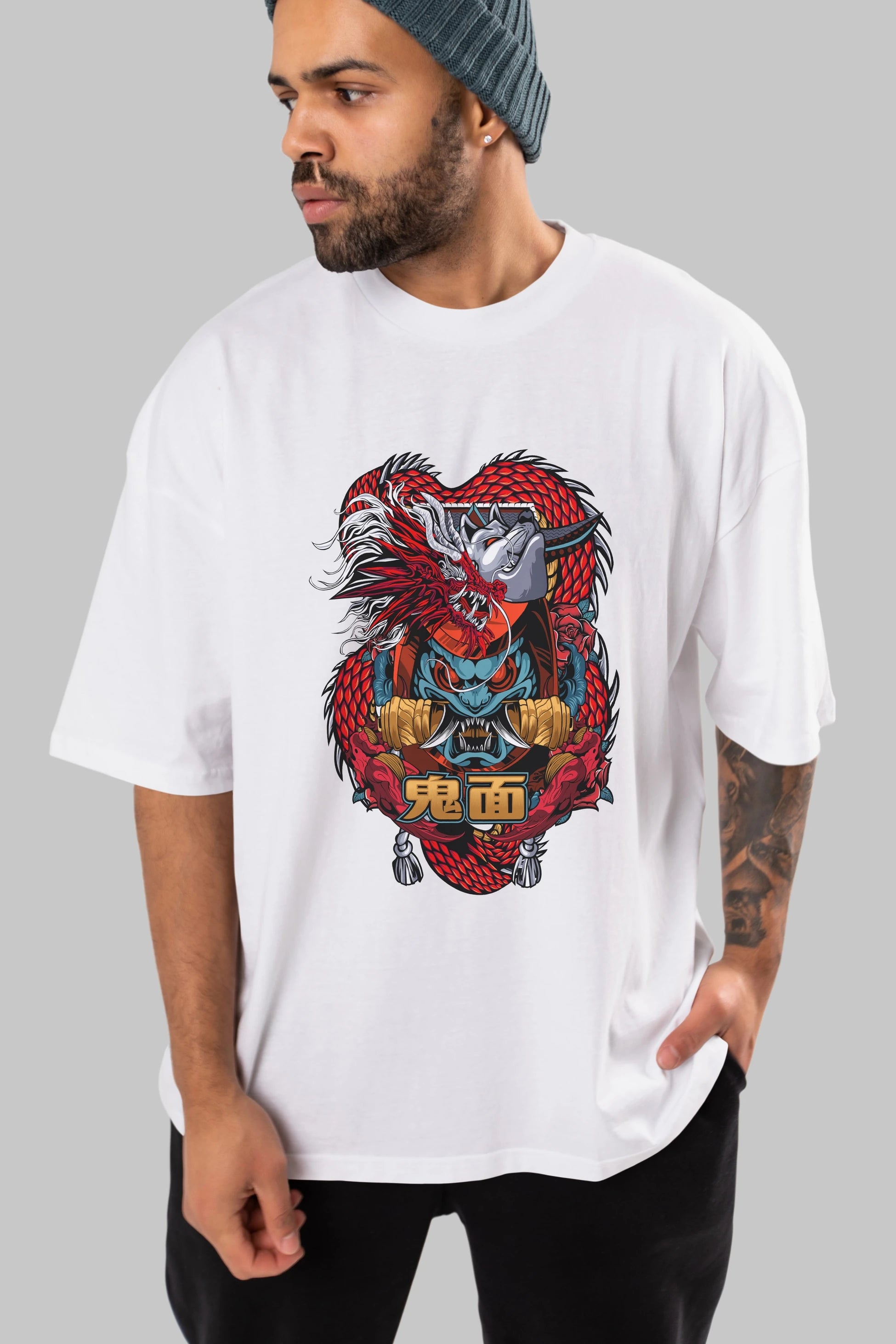 TRIBAL Anime Ön Baskılı Oversize t-shirt %100 pamuk Erkek Kadın Unisex