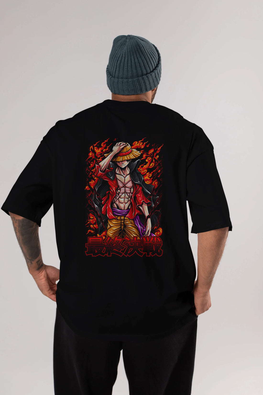 MONKEY D. LUFFY (3) Anime Arka Baskılı Oversize t-shirt Erkek Kadın Unisex