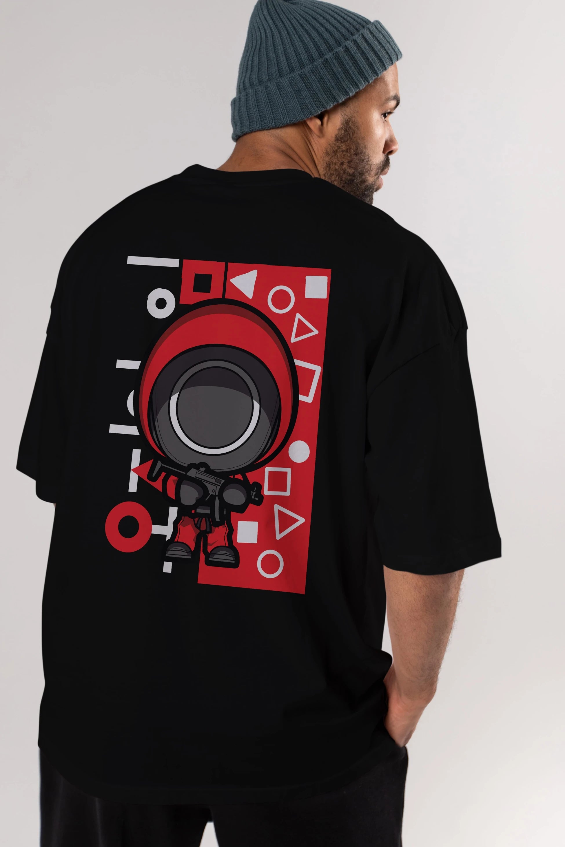 Squid Game (4) Arka Baskılı Oversize t-shirt Erkek Kadın Unisex %100 Pamuk Bisiklet Yaka tişort