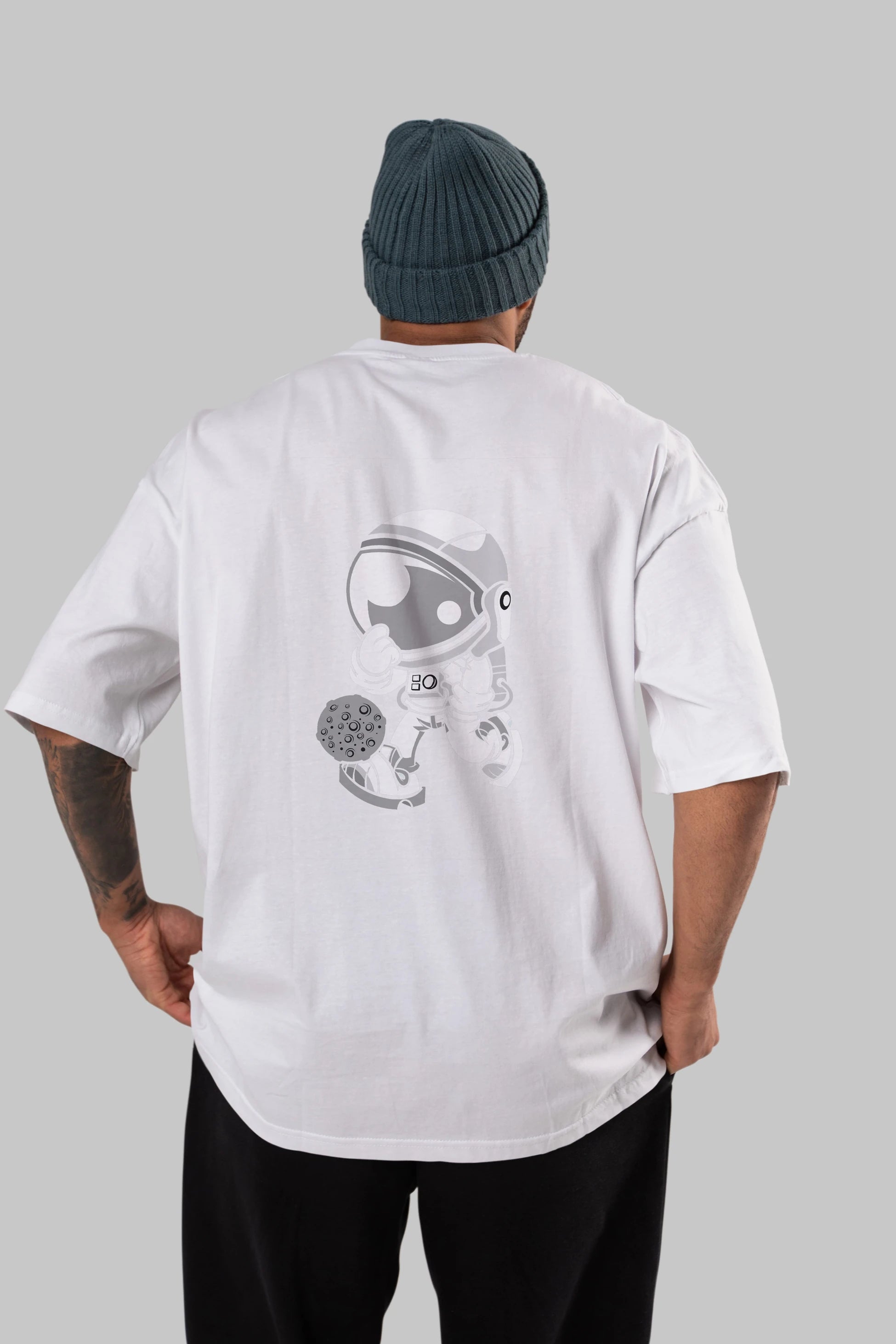 Street Astronaut Arka Baskılı Oversize t-shirt Erkek Kadın Unisex %100 Pamuk tişort