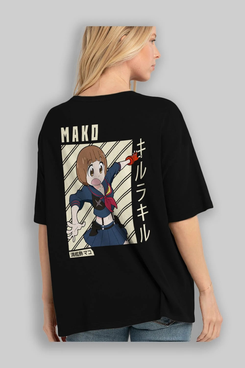 Mako Mankanshoku 1 Anime Arka Baskılı Oversize t-shirt Erkek Kadın Unisex