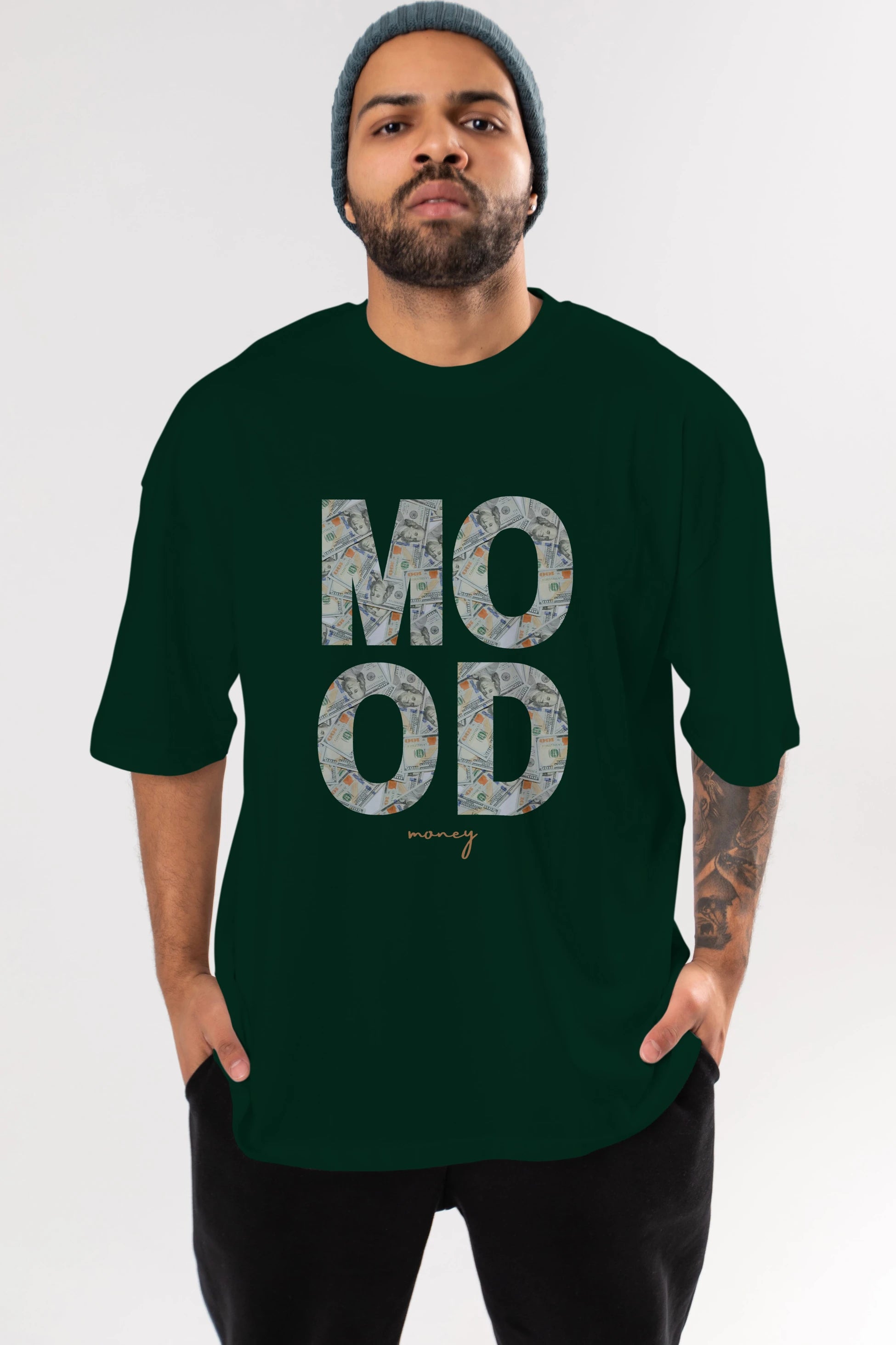 Mood Money Yazılı Ön Baskılı Oversize t-shirt Erkek Kadın Unisex