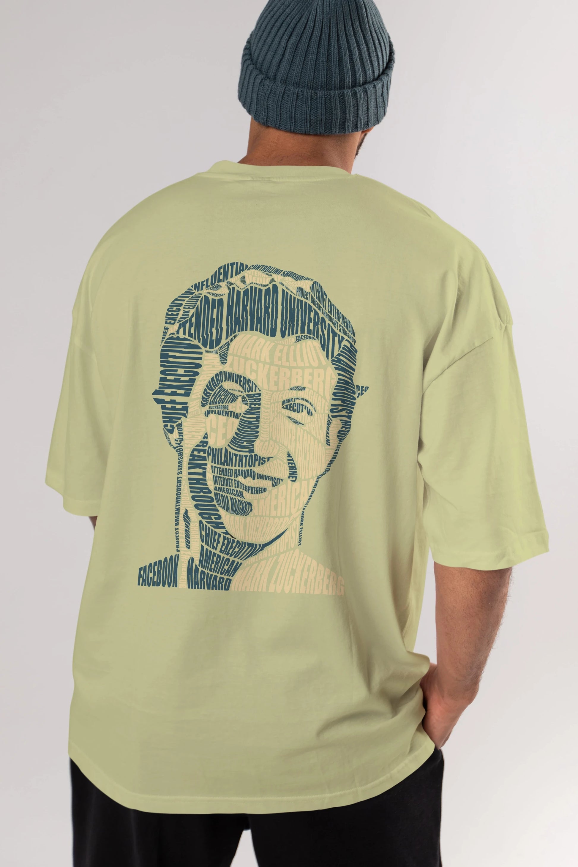 Mark Zuckerberg Calligram Arka Baskılı Oversize t-shirt %100 pamuk Erkek Kadın Unisex