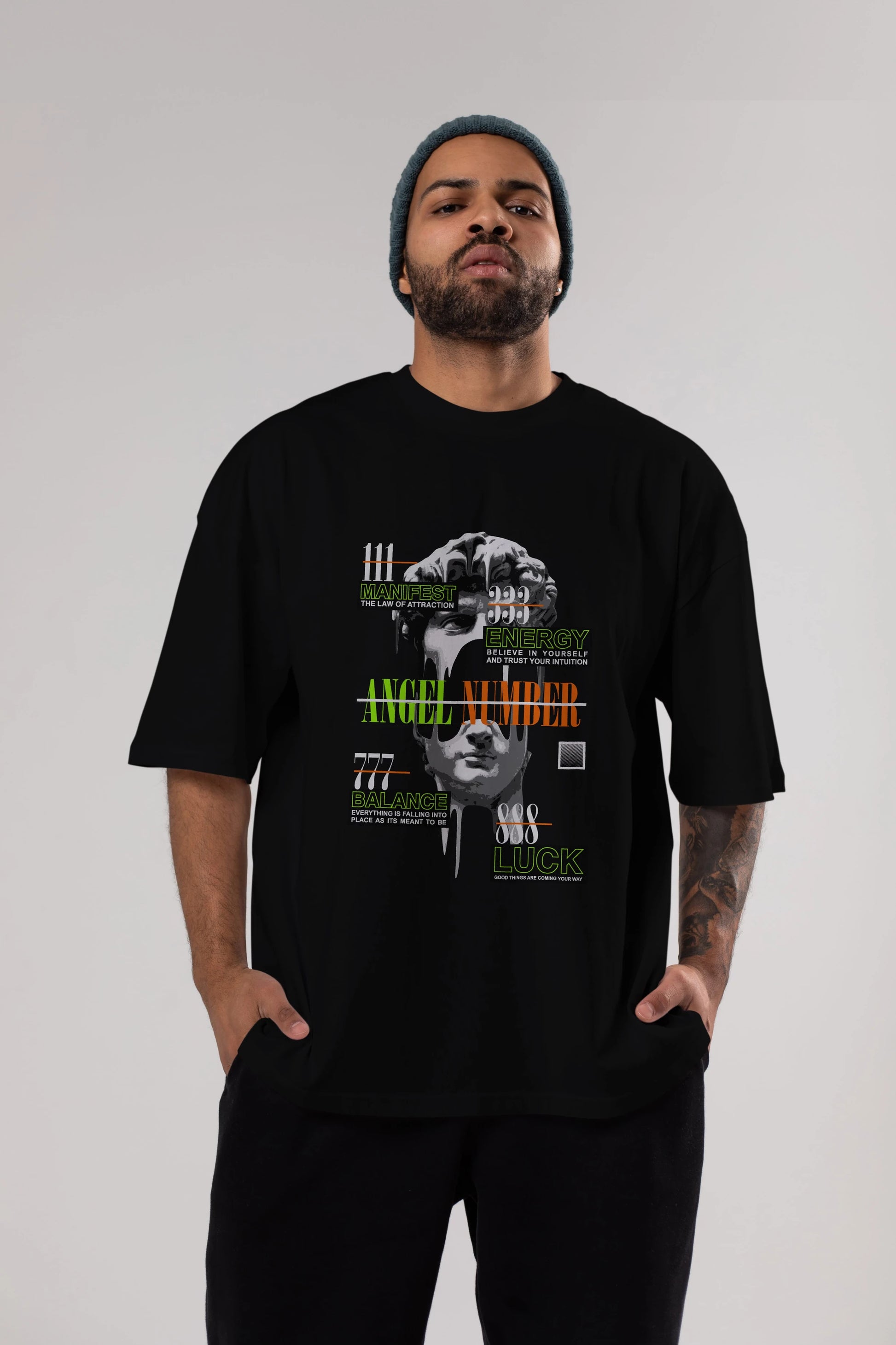 Angel Number Ön Baskılı Oversize t-shirt Erkek Kadın Unisex