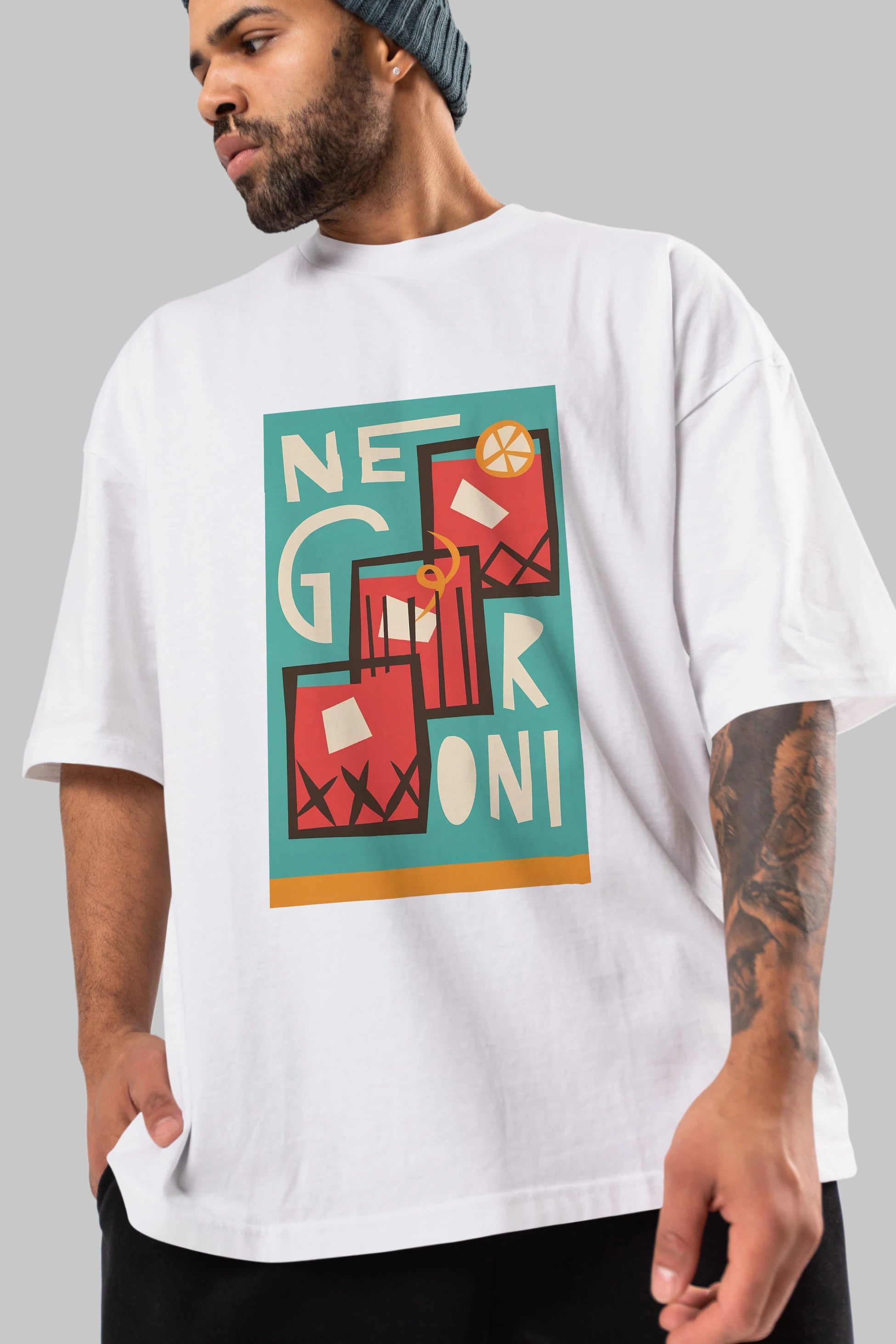 Negroni 3 Ön Baskılı Oversize t-shirt Erkek Kadın Unisex %100 Pamuk Bisiklet Yaka tişort
