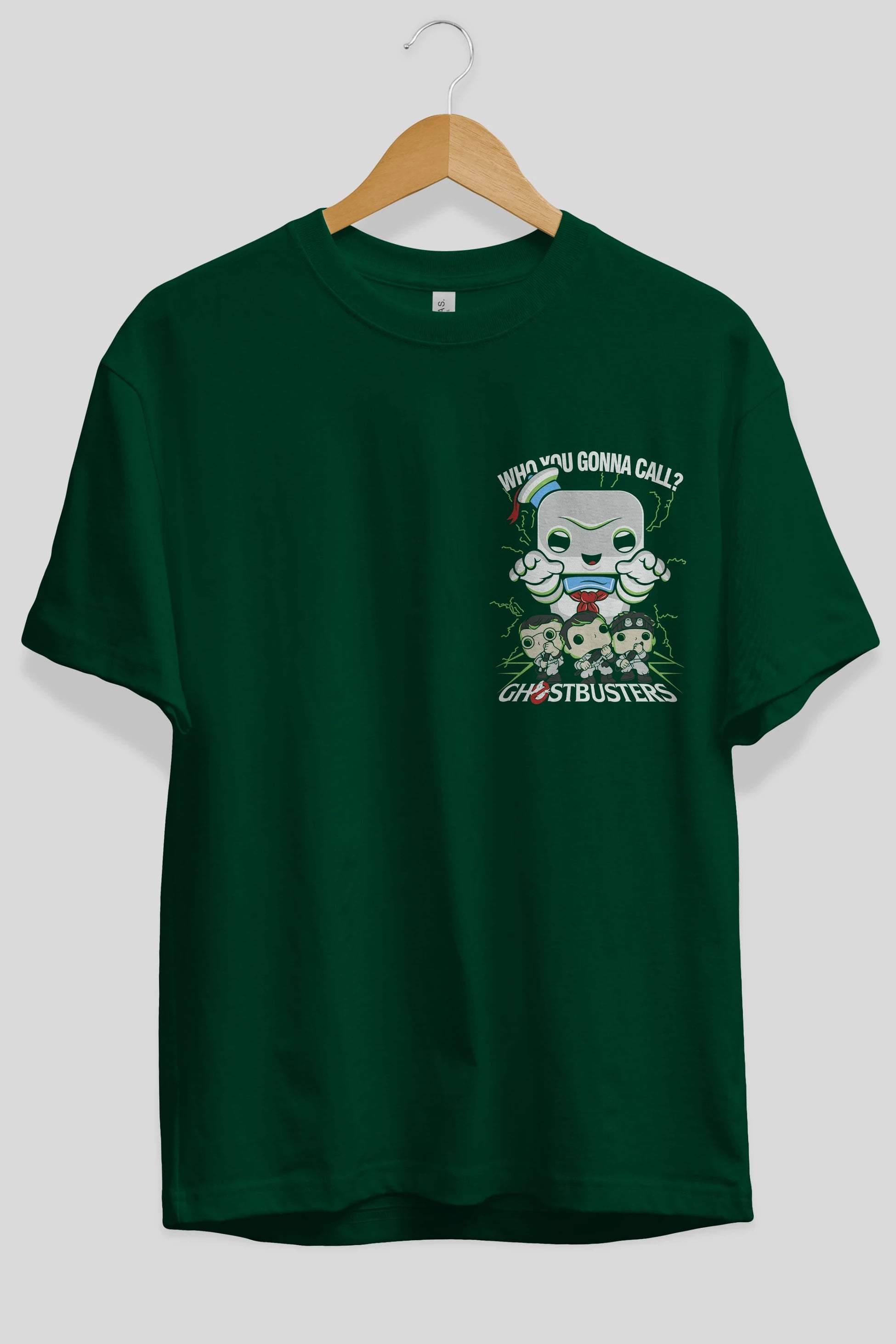 Ghostbusters Ön Sol Baskılı Oversize t-shirt Erkek Kadın Unisex %100 Pamuk Bisiklet Yaka tişort