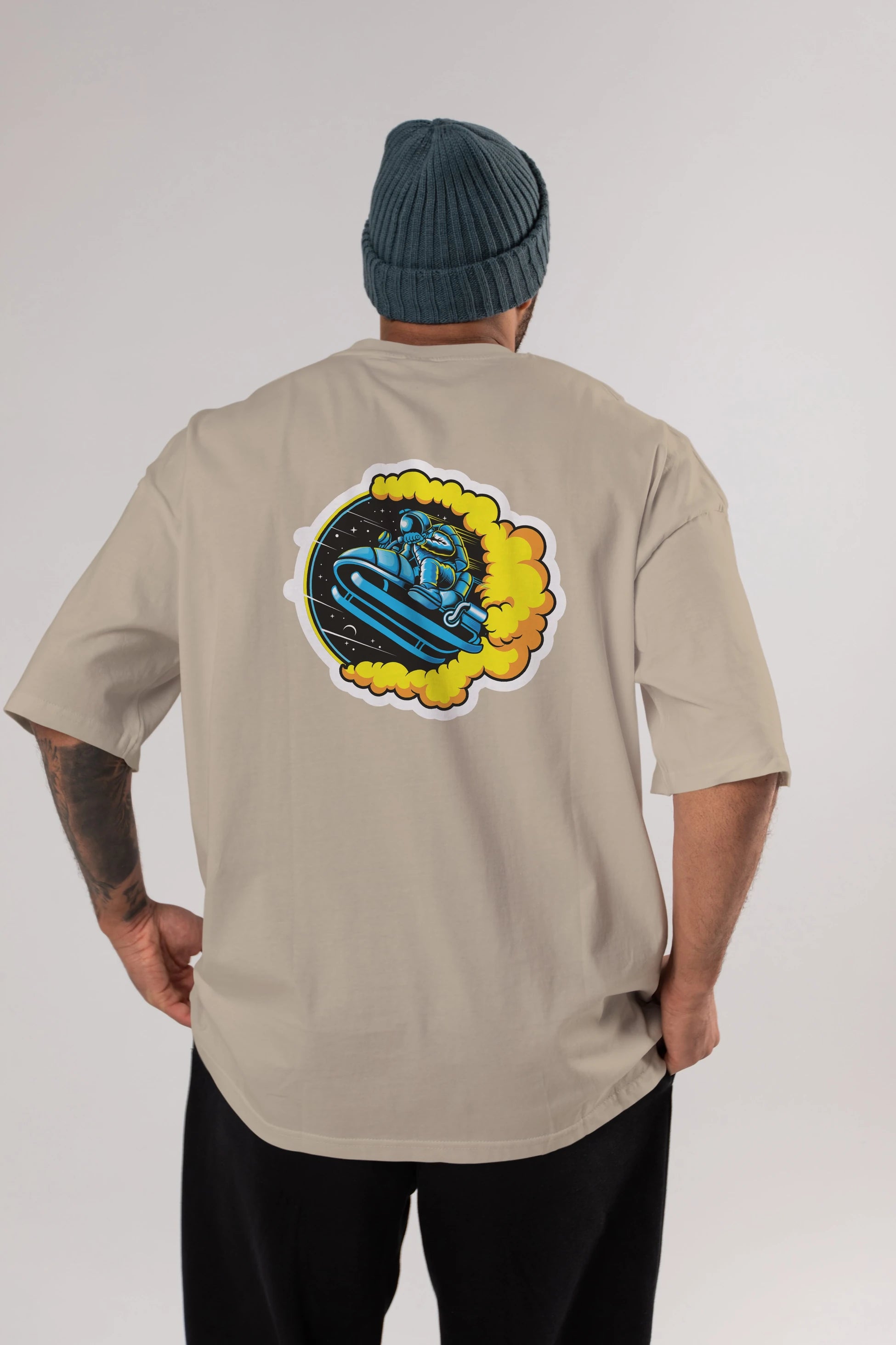 Astrojump with Snowmobile Sticker Arka Baskılı Oversize t-shirt Erkek Kadın Unisex