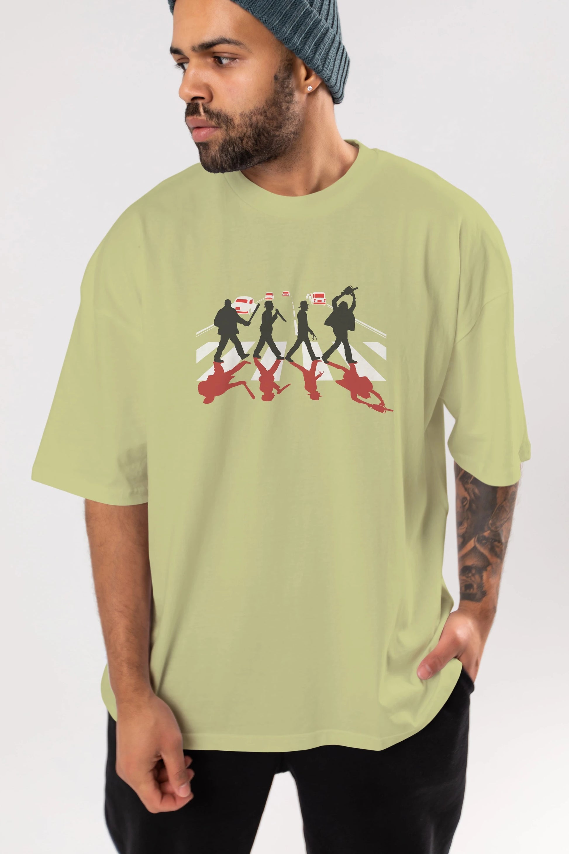 Abbey Road Killer Red Ön Baskılı Oversize t-shirt %100 pamuk Erkek Kadın Unisex