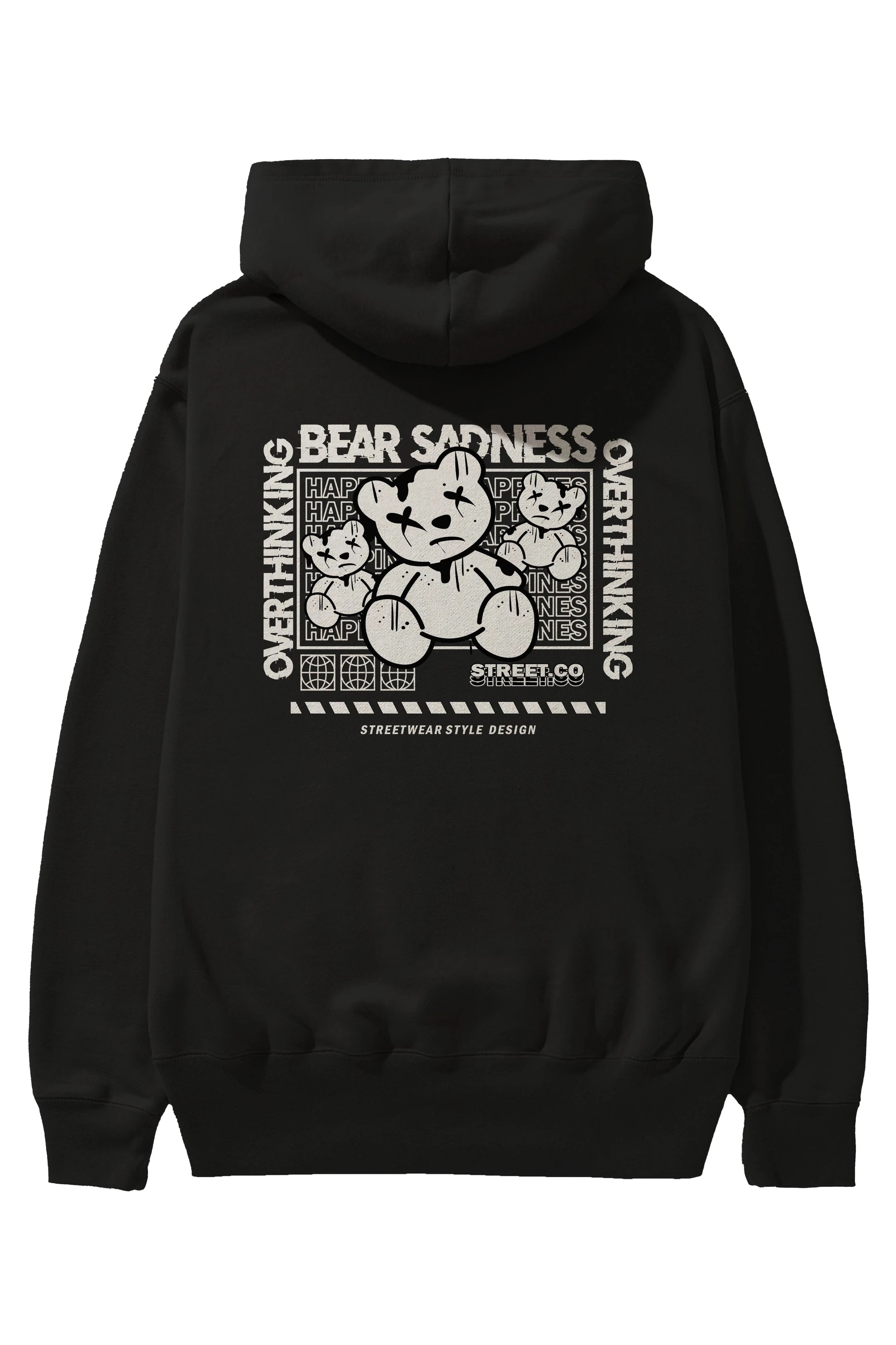 Bear Sadness 2 Arka Baskılı Hoodie Oversize Kapüşonlu Sweatshirt Erkek Kadın Unisex