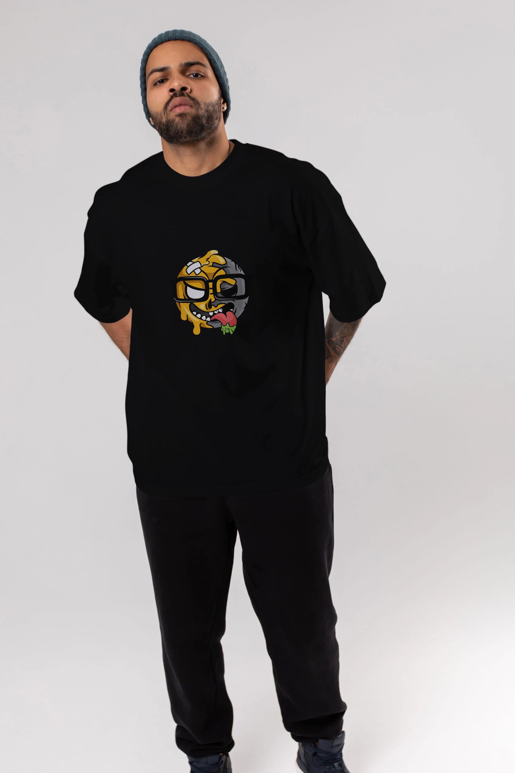 Smiley Nerd Ön Baskılı Oversize t-shirt Erkek Kadın Unisex %100 Pamuk tişort