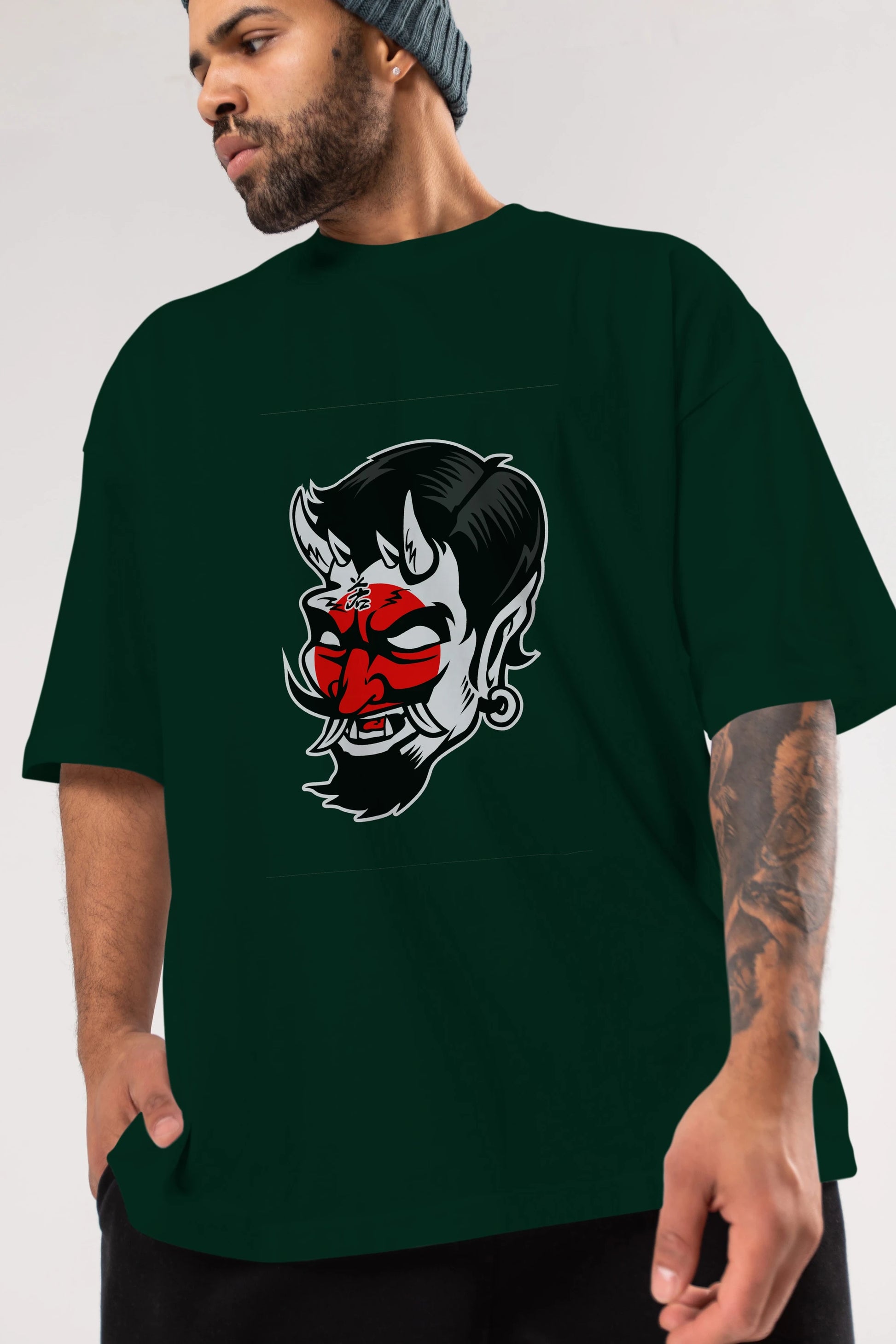 Japanese Devil Ön Baskılı Oversize t-shirt Erkek Kadın Unisex %100 Pamuk tişort