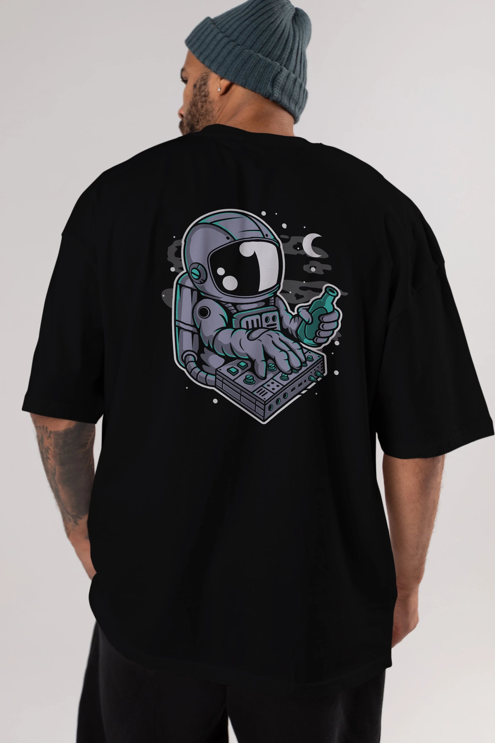 Astronaut Synth Arka Baskılı Oversize t-shirt Erkek Kadın Unisex