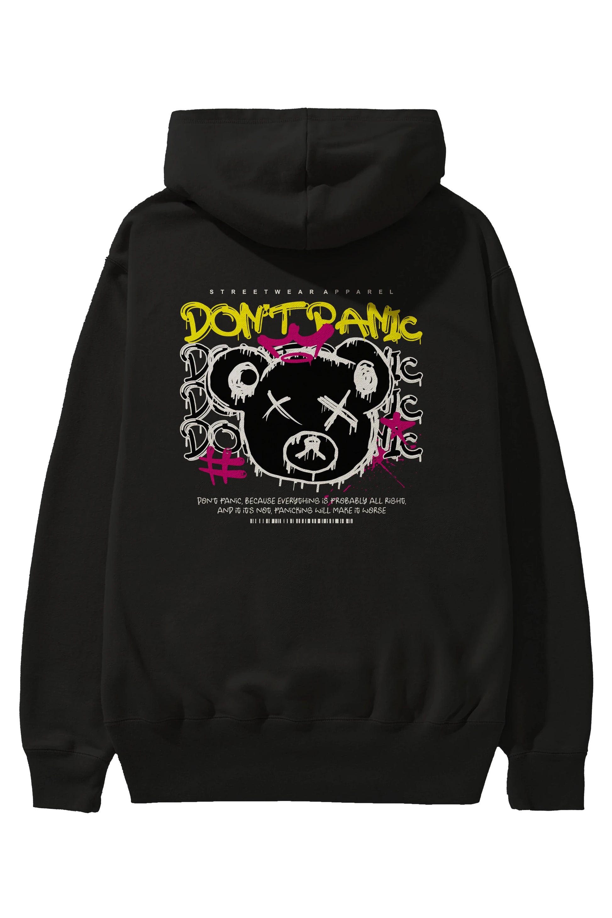 Teddy Bear Dont Panic Arka Baskılı Hoodie Oversize Kapüşonlu Sweatshirt Erkek Kadın Unisex