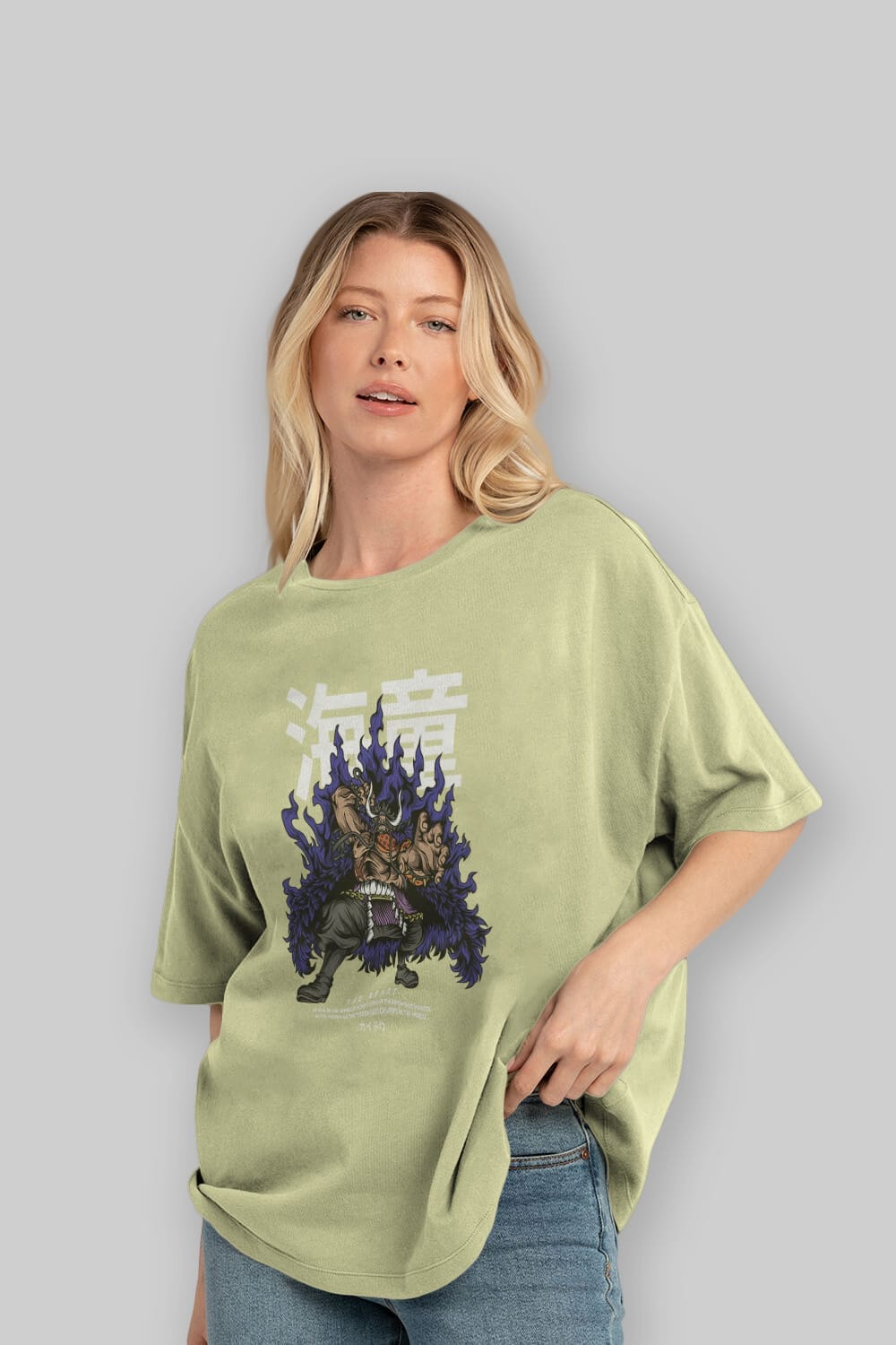 Kaido Anime Ön Baskılı Oversize t-shirt %100 pamuk Erkek Kadın Unisex