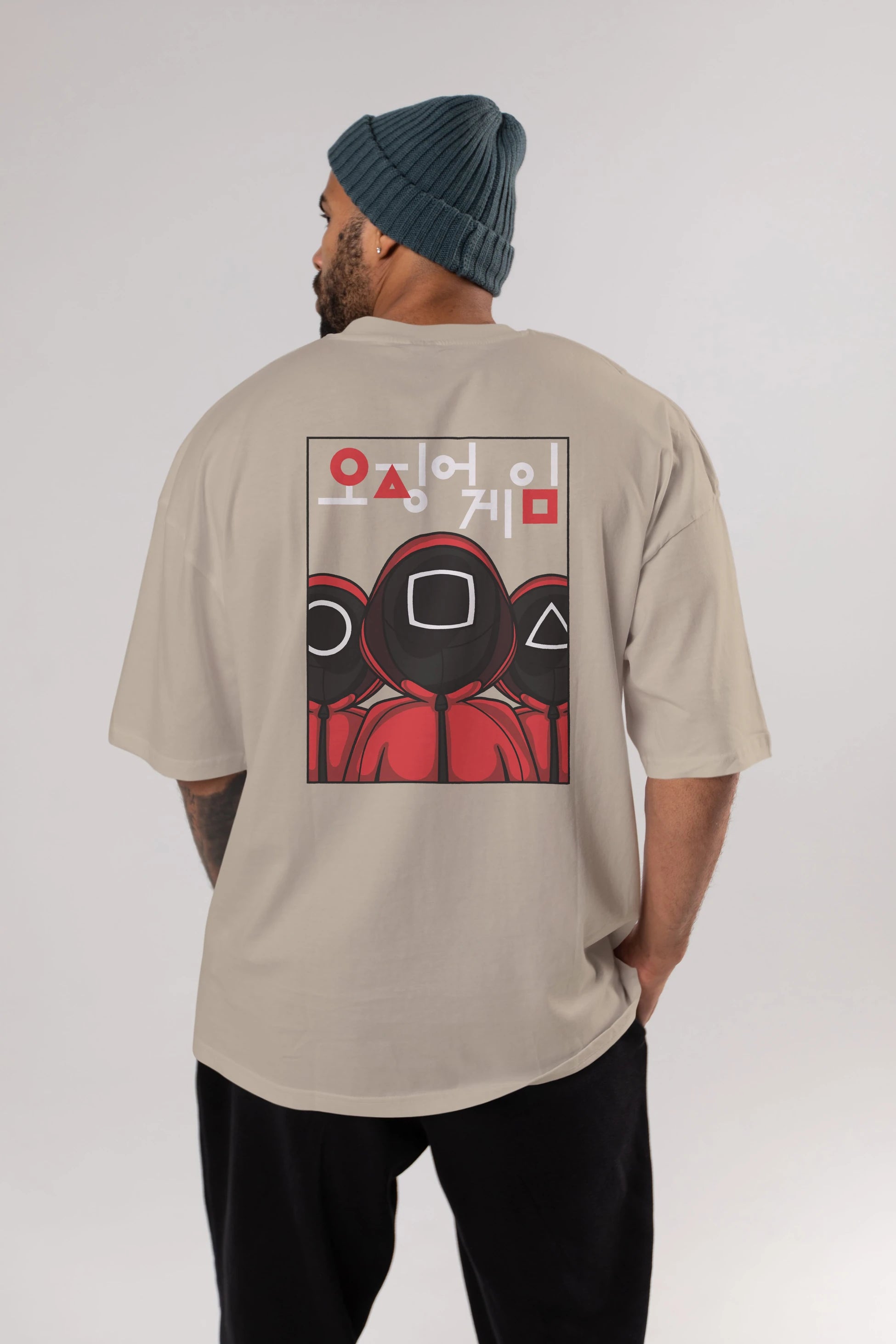 Squid Game (7) Arka Baskılı Oversize t-shirt Erkek Kadın Unisex %100 Pamuk Bisiklet Yaka tişort