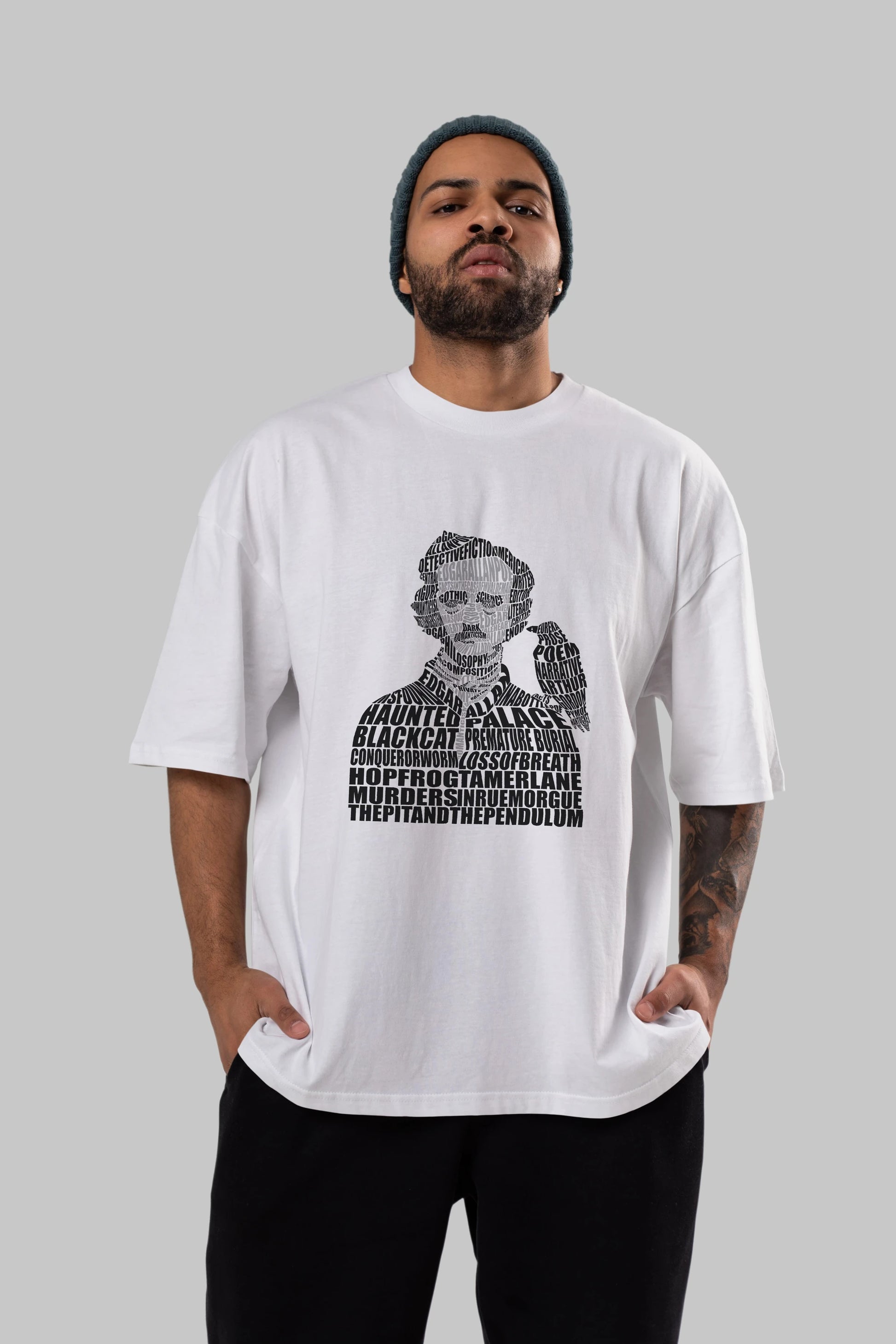 Edgar Alan Poe Calligram Ön Baskılı Oversize t-shirt %100 pamuk Erkek Kadın Unisex
