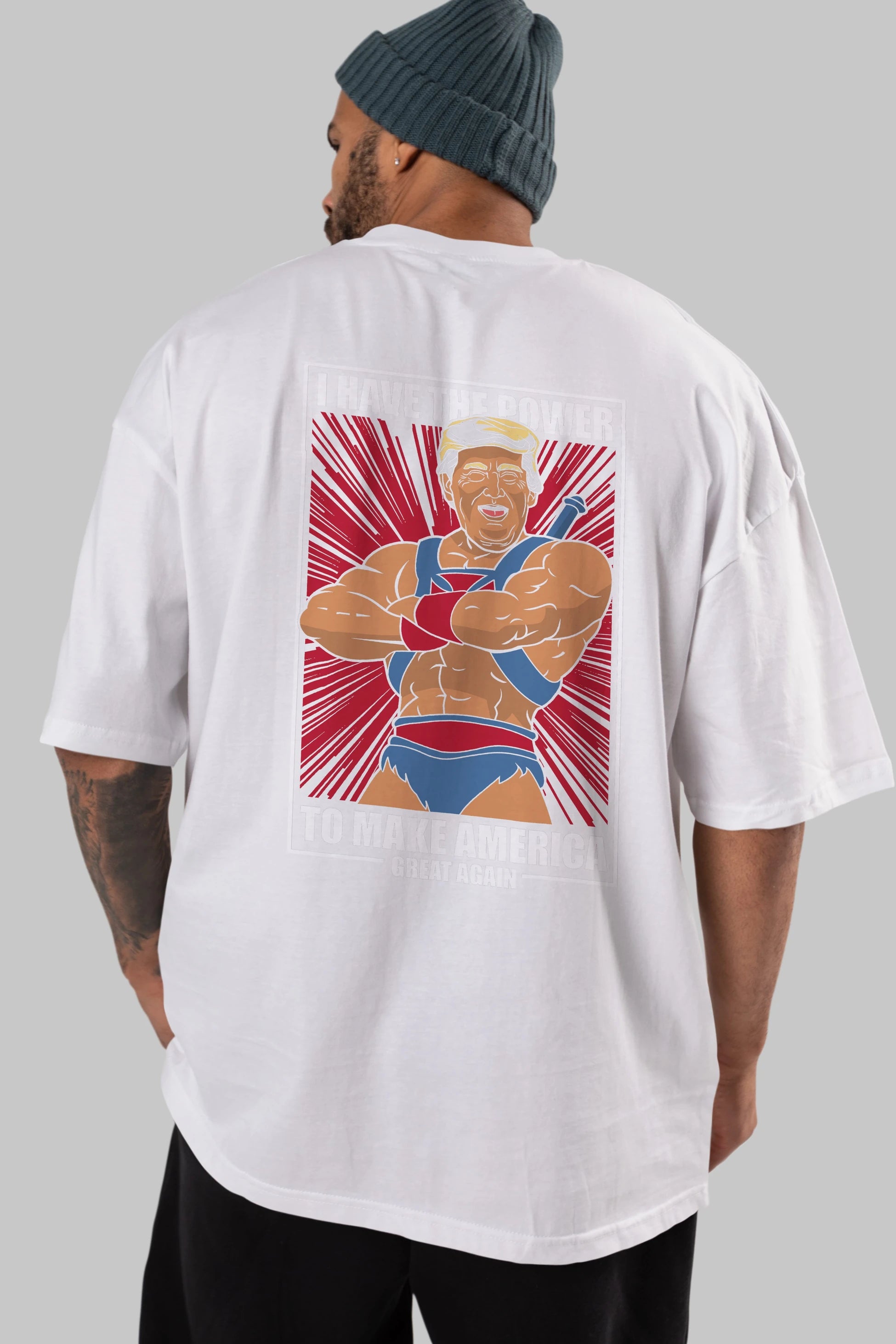 Trump Heman Arka Baskılı Oversize t-shirt Erkek Kadın Unisex %100 Pamuk tişort