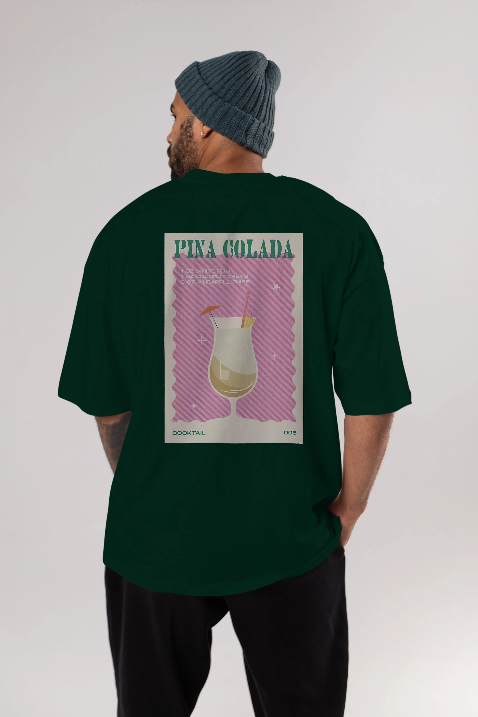 Pina Colada 3 Arka Baskılı Oversize t-shirt Erkek Kadın Unisex %100 Pamuk Bisiklet Yaka tişort