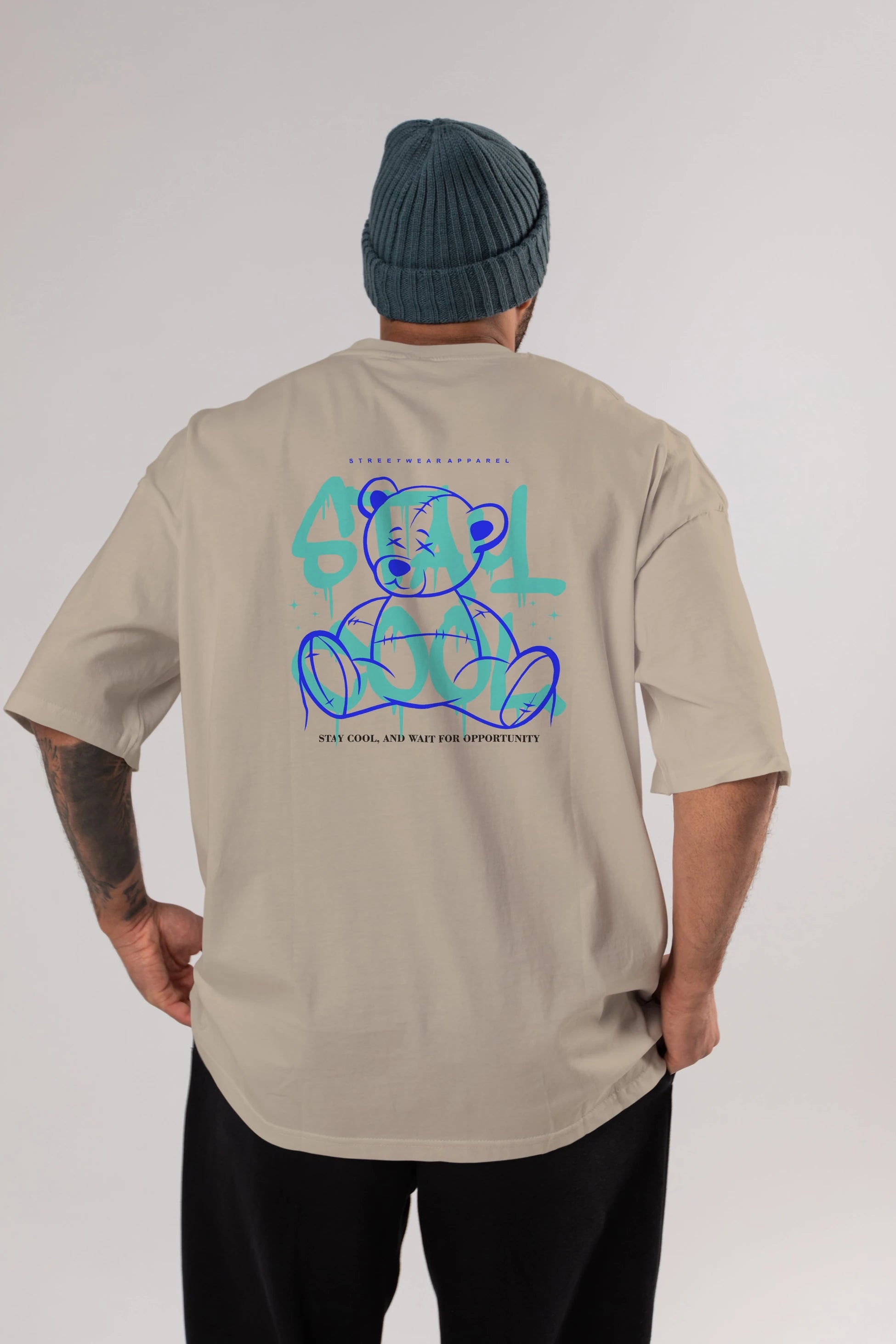 Teddy Bear Stay Cool 2 Arka Baskılı Oversize t-shirt Erkek Kadın Unisex