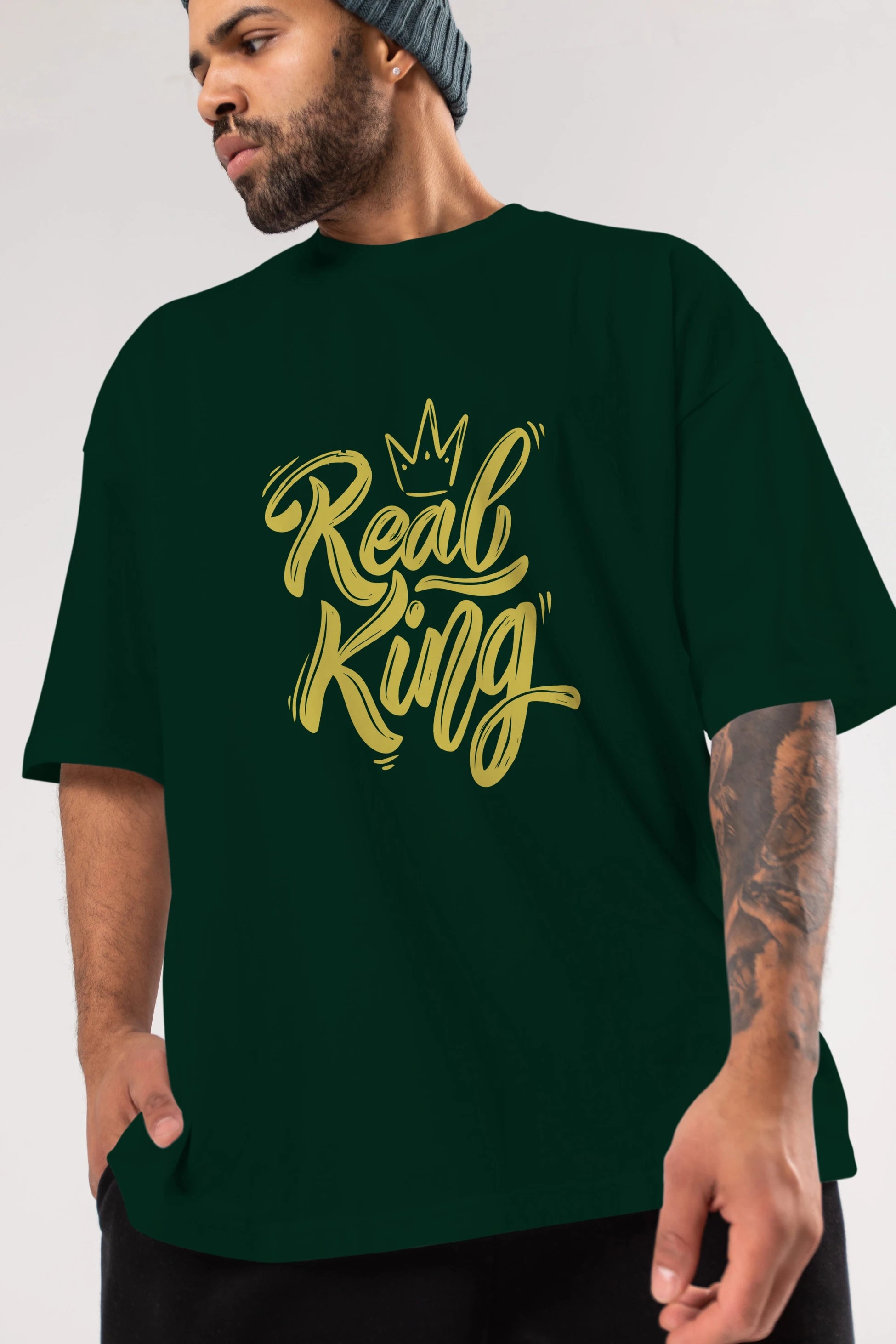 Real King Yazılı Ön Baskılı Oversize t-shirt Erkek Kadın Unisex