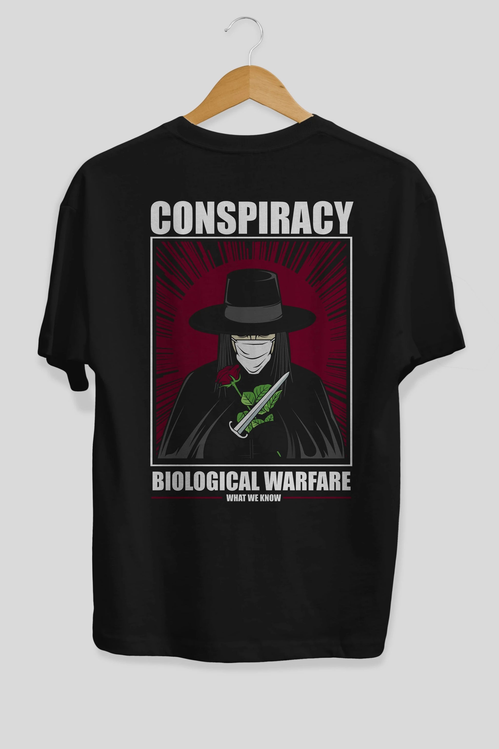 Vendetta Masker Arka Baskılı Oversize t-shirt Erkek Kadın Unisex %100 Pamuk tişort