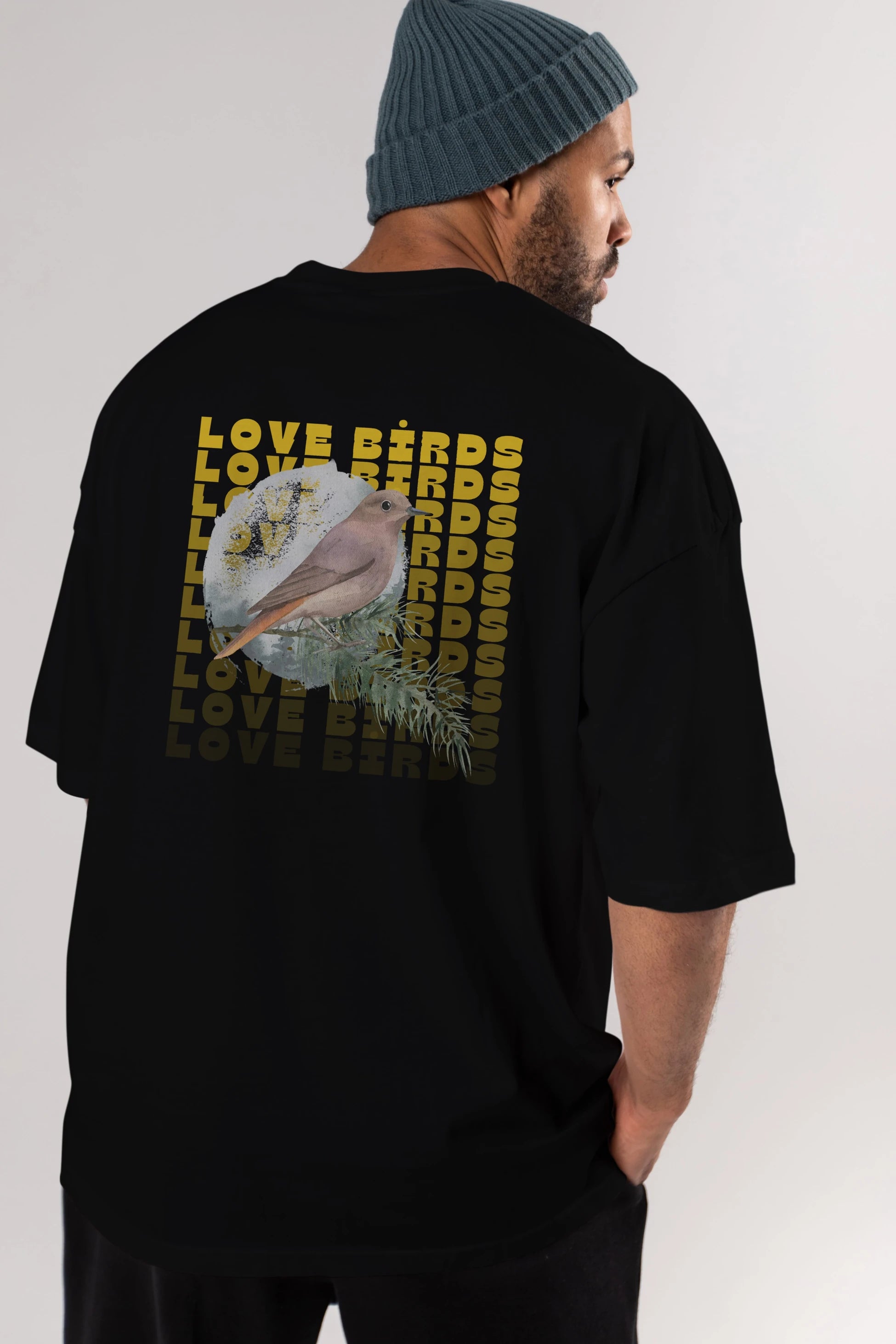 Love Birds Yazılı Arka Baskılı Oversize t-shirt Erkek Kadın Unisex