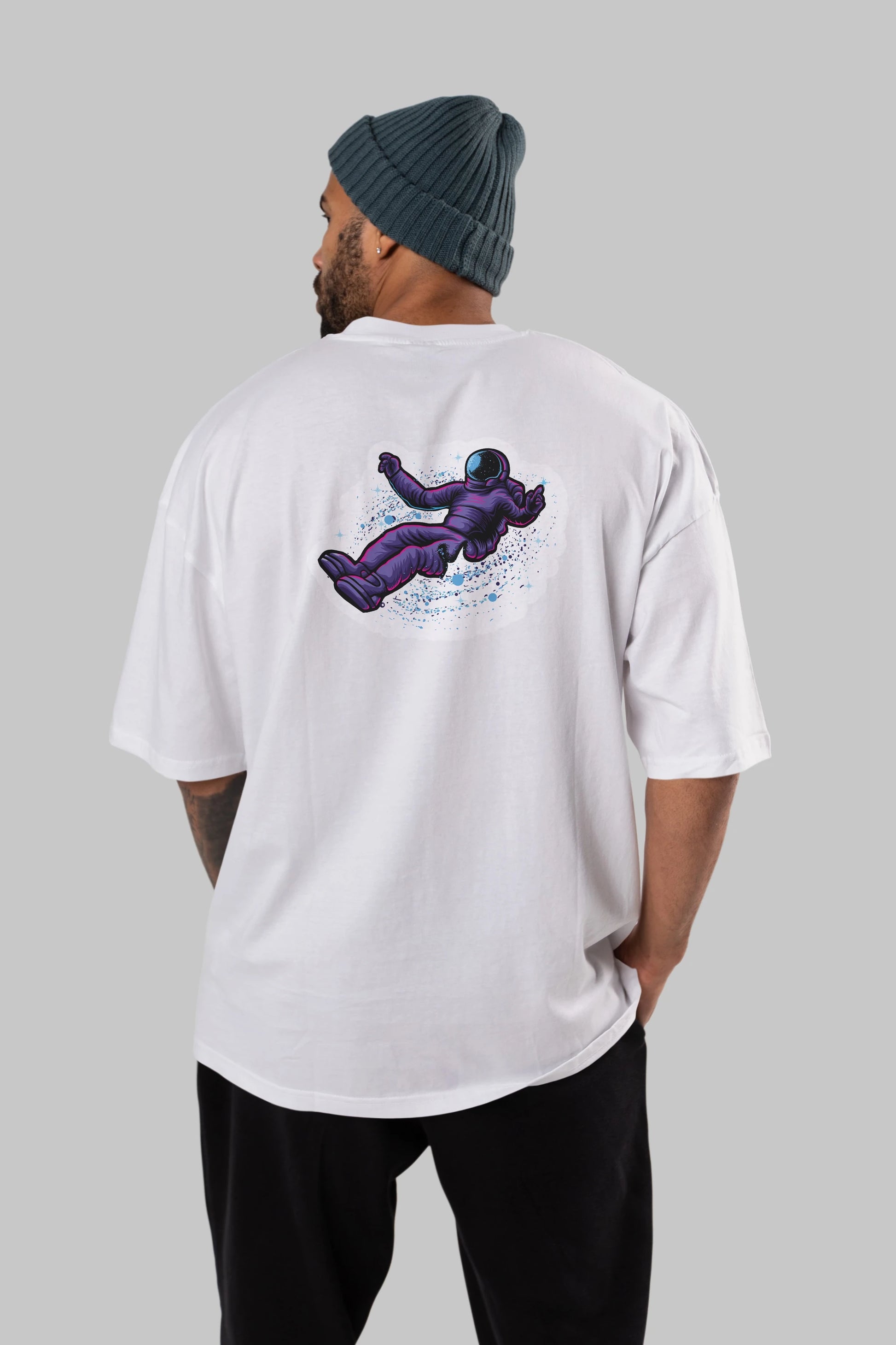 Having fun in outer space sticker Arka Baskılı Oversize t-shirt Erkek Kadın Unisex