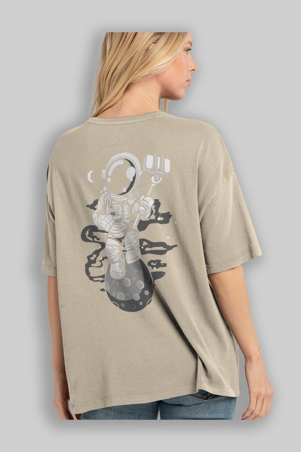 Astronaut Selfie Arka Baskılı Oversize t-shirt Erkek Kadın Unisex