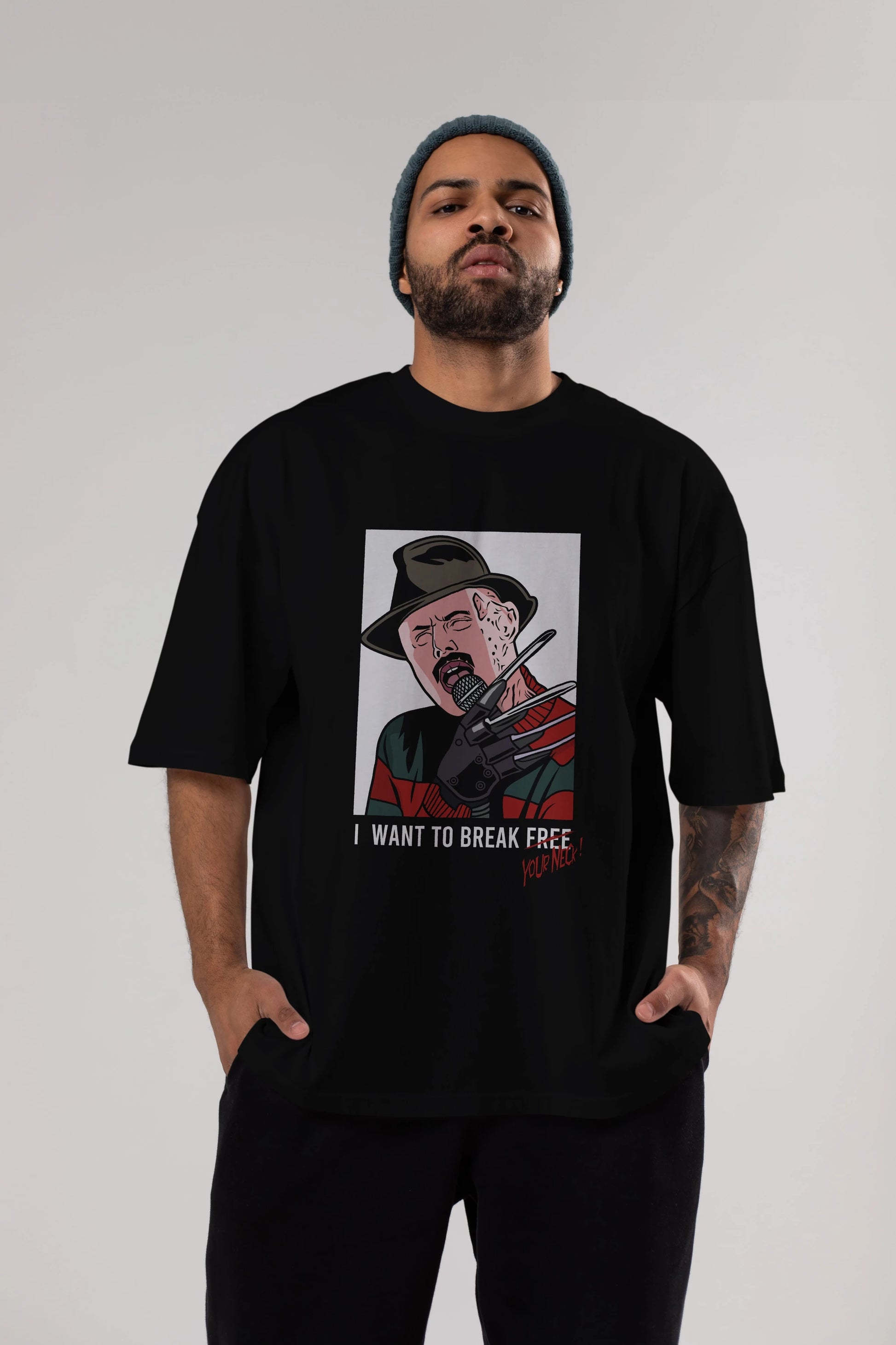 Freddy Merkrueger Ön Baskılı Oversize t-shirt Erkek Kadın Unisex %100 Pamuk tişort