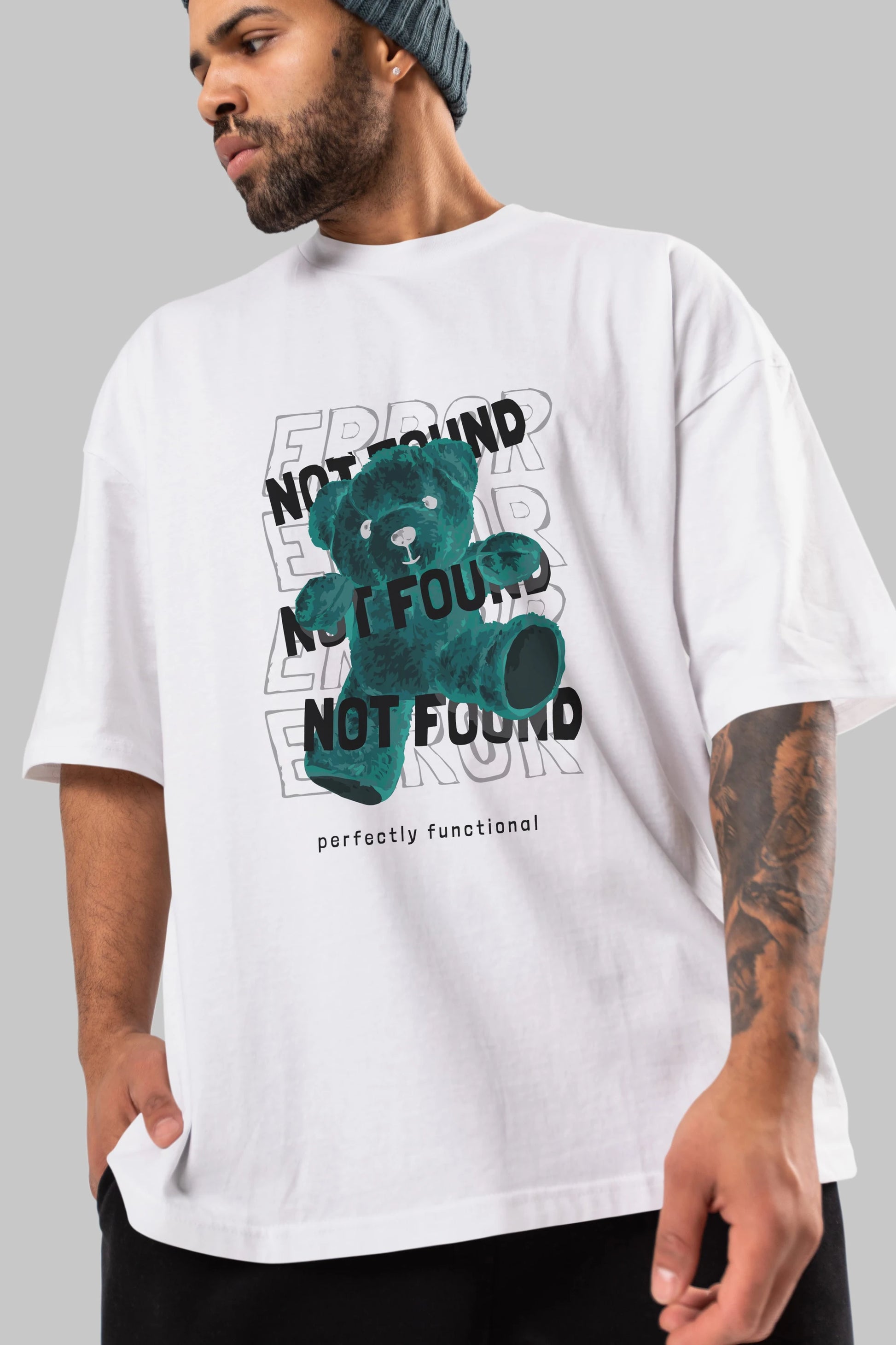 Error Not Found Bear Ön Baskılı Oversize t-shirt Erkek Kadın Unisex
