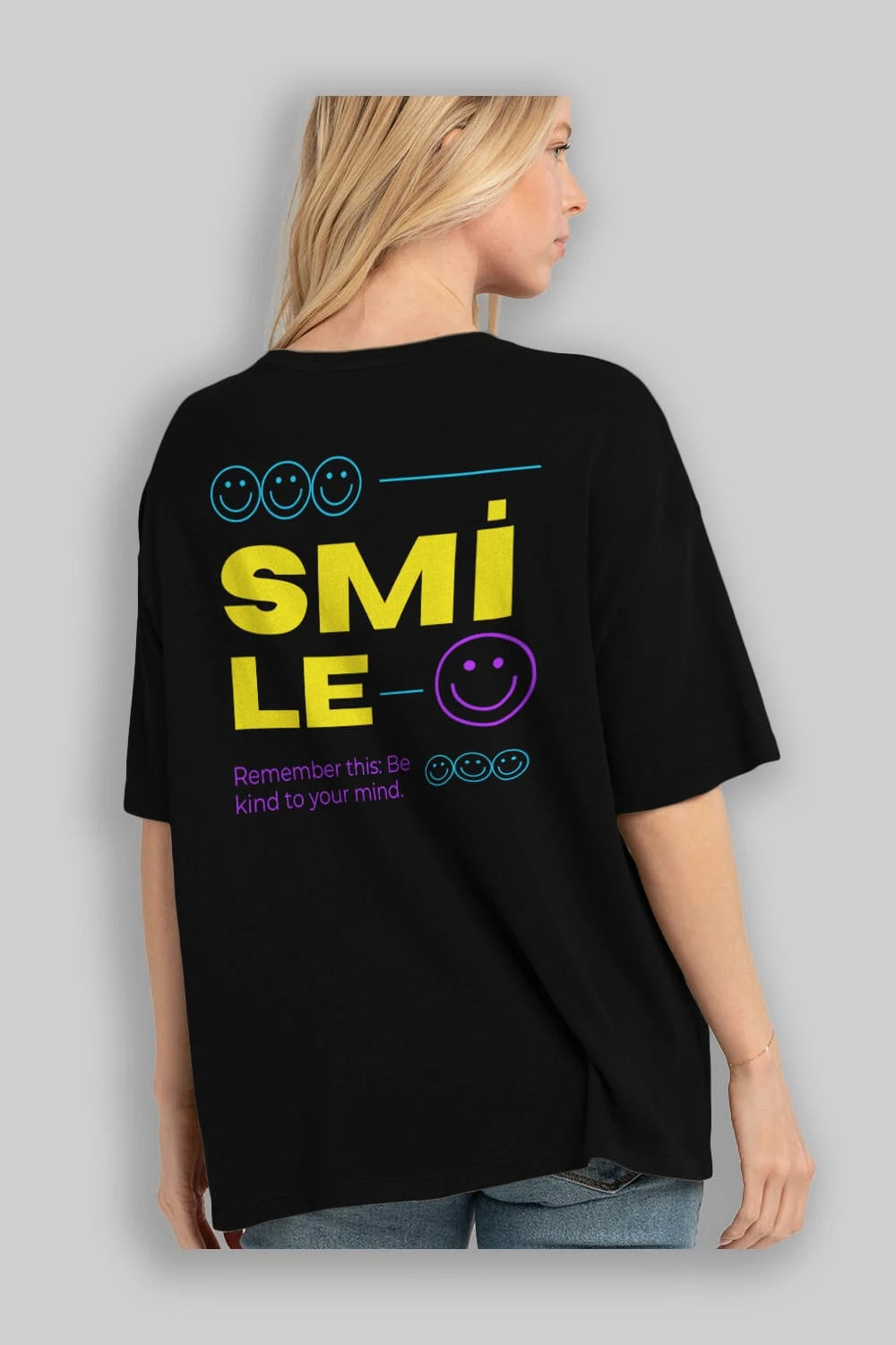 Smile Yazılı 2 Arka Baskılı Oversize t-shirt Erkek Kadın Unisex