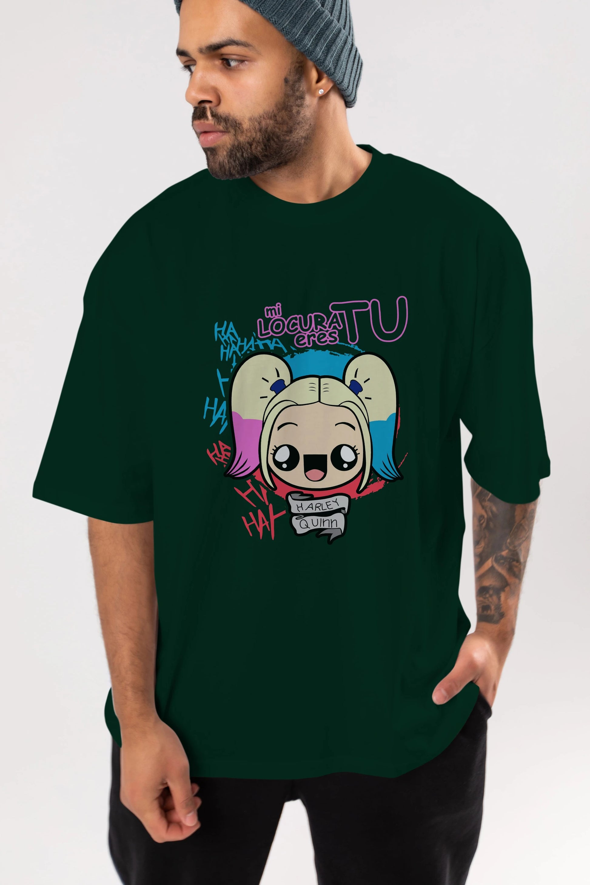 Harley Quinn Ön Baskılı Oversize t-shirt Erkek Kadın Unisex %100 Pamuk Bisiklet Yaka tişort