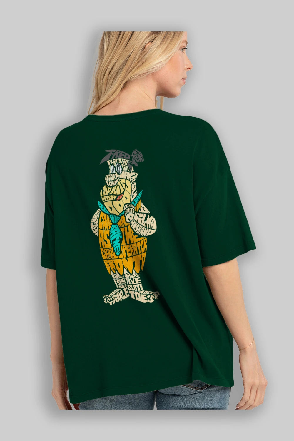 Fred Flintstone Arka Baskılı Oversize t-shirt %100 pamuk Erkek Kadın Unisex