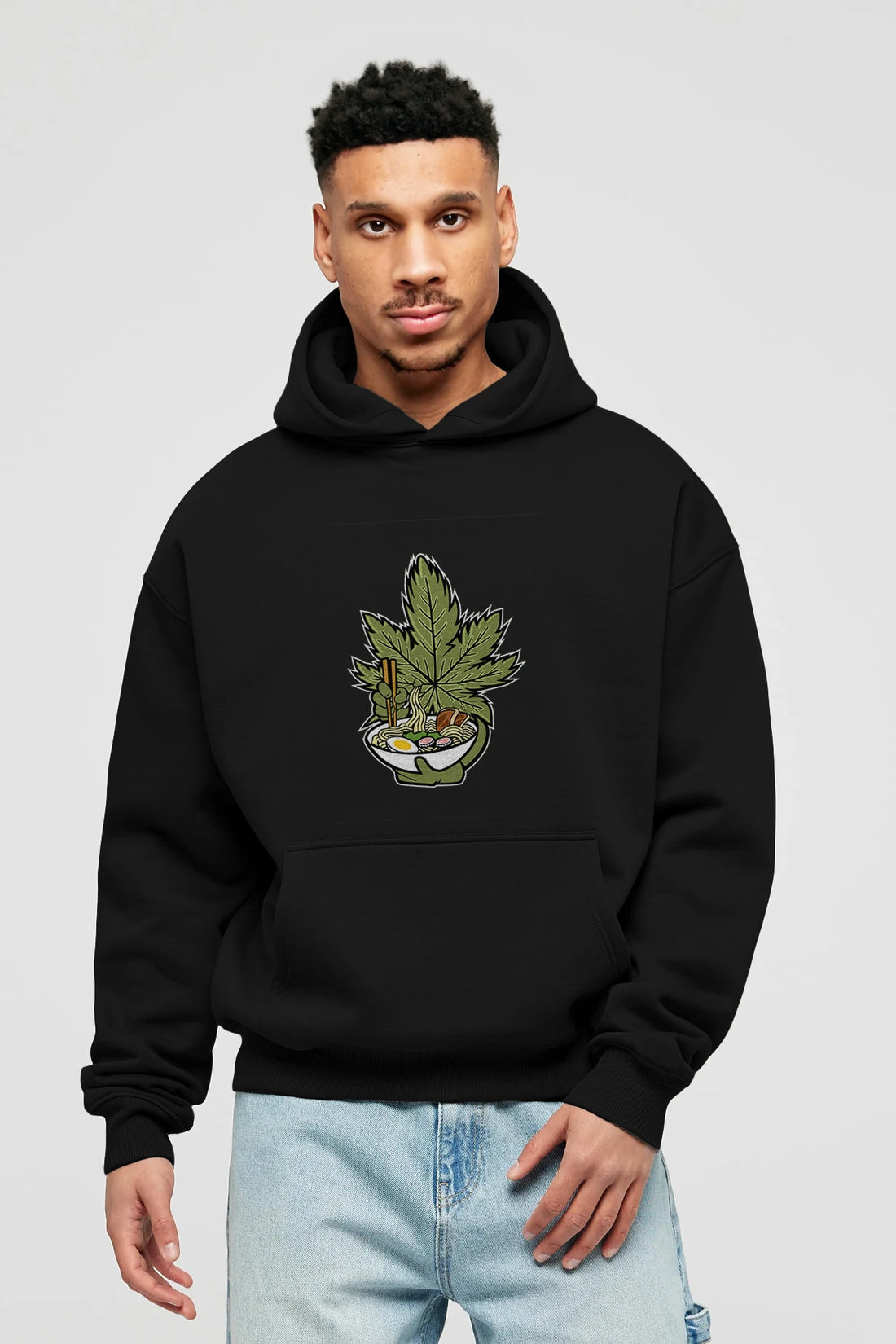 Weed Ramen Ön Baskılı Hoodie Oversize Kapüşonlu Sweatshirt Erkek Kadın Unisex