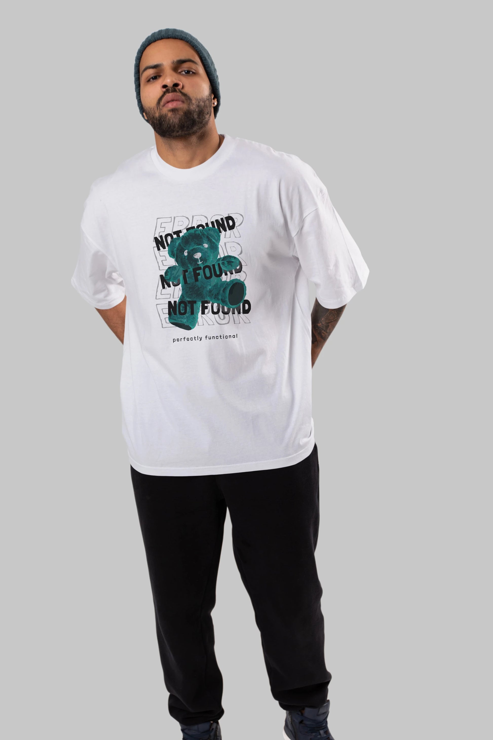 Error Not Found Bear Ön Baskılı Oversize t-shirt Erkek Kadın Unisex