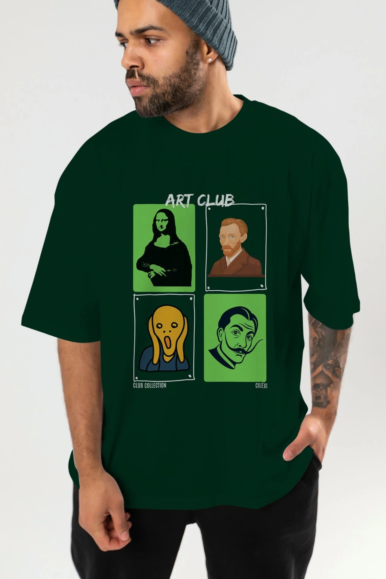 Art Club ön Baskılı Oversize t-shirt Erkek Kadın %100 Pamuk Bisiklet Yaka tişort