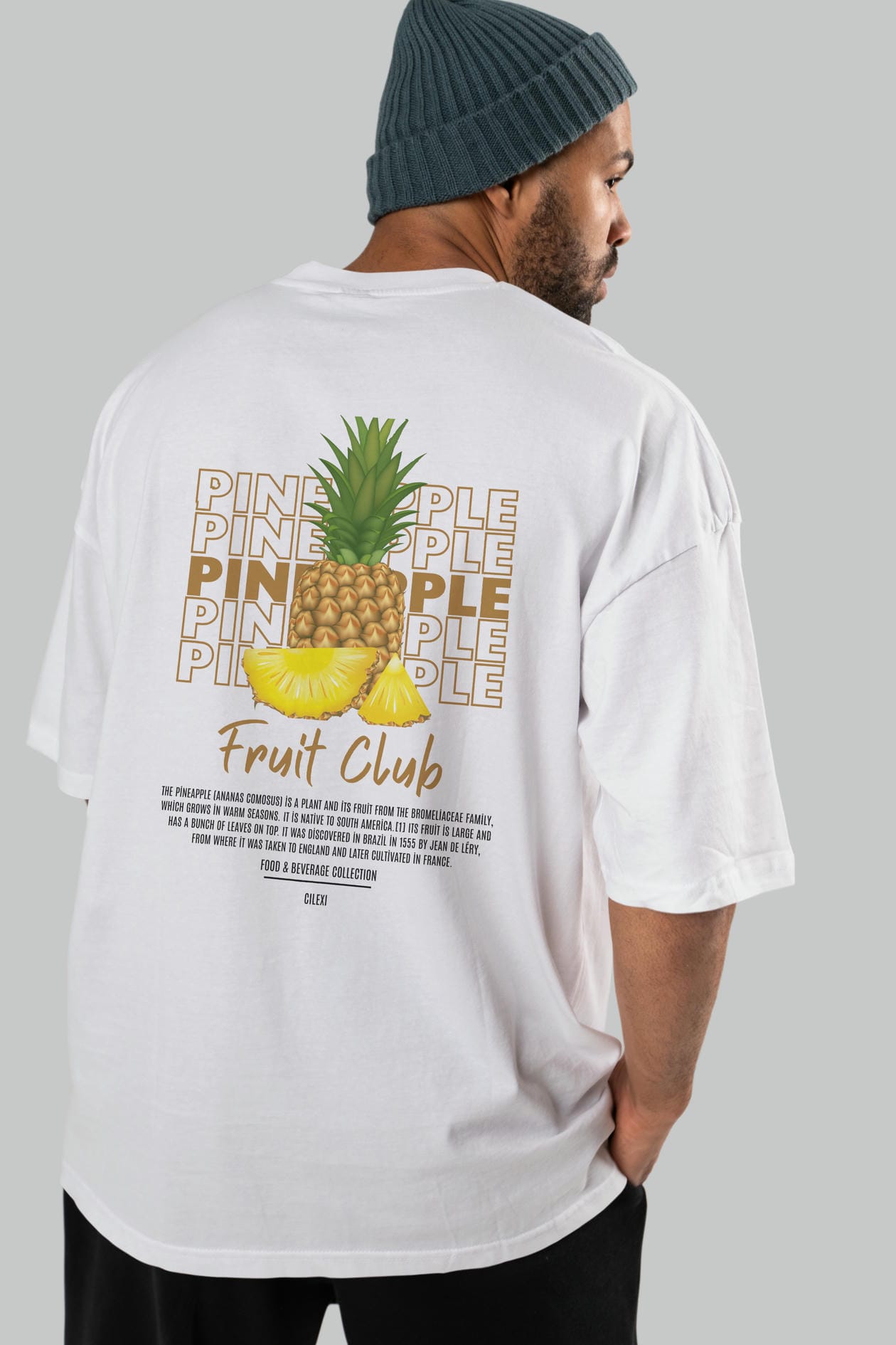 Pineapple Arka Baskılı Oversize t-shirt Erkek Kadın Pamuk Bisiklet Yaka tişort