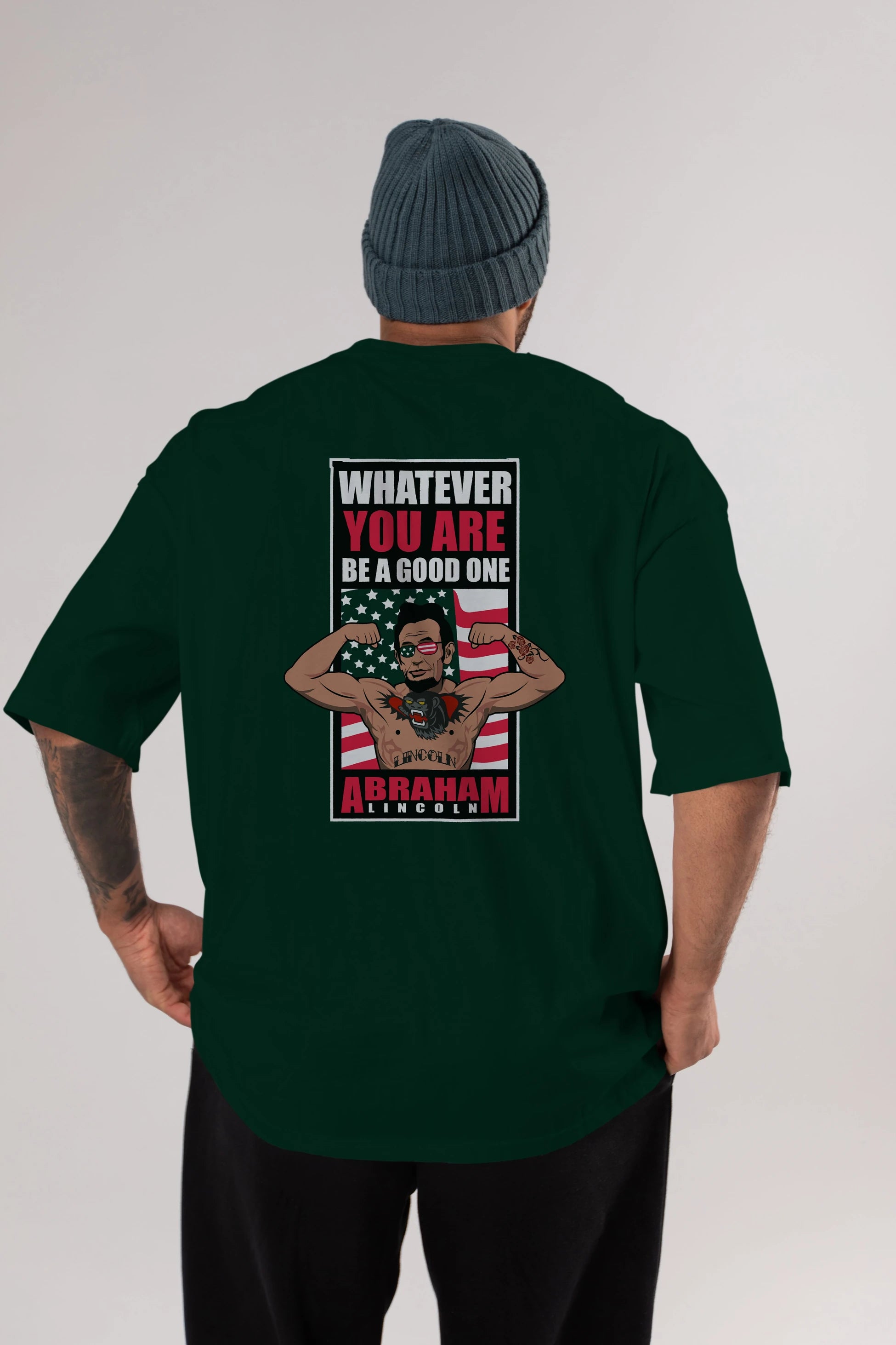 Lincoln Fighter Arka Baskılı Oversize t-shirt Erkek Kadın Unisex %100 Pamuk tişort