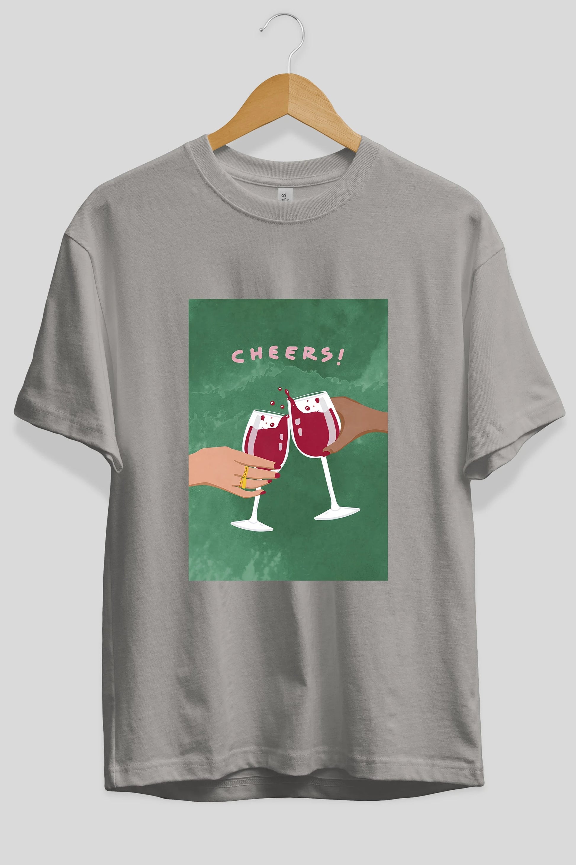 Cheers Ön Baskılı Oversize t-shirt Erkek Kadın Unisex %100 Pamuk Bisiklet Yaka tişort