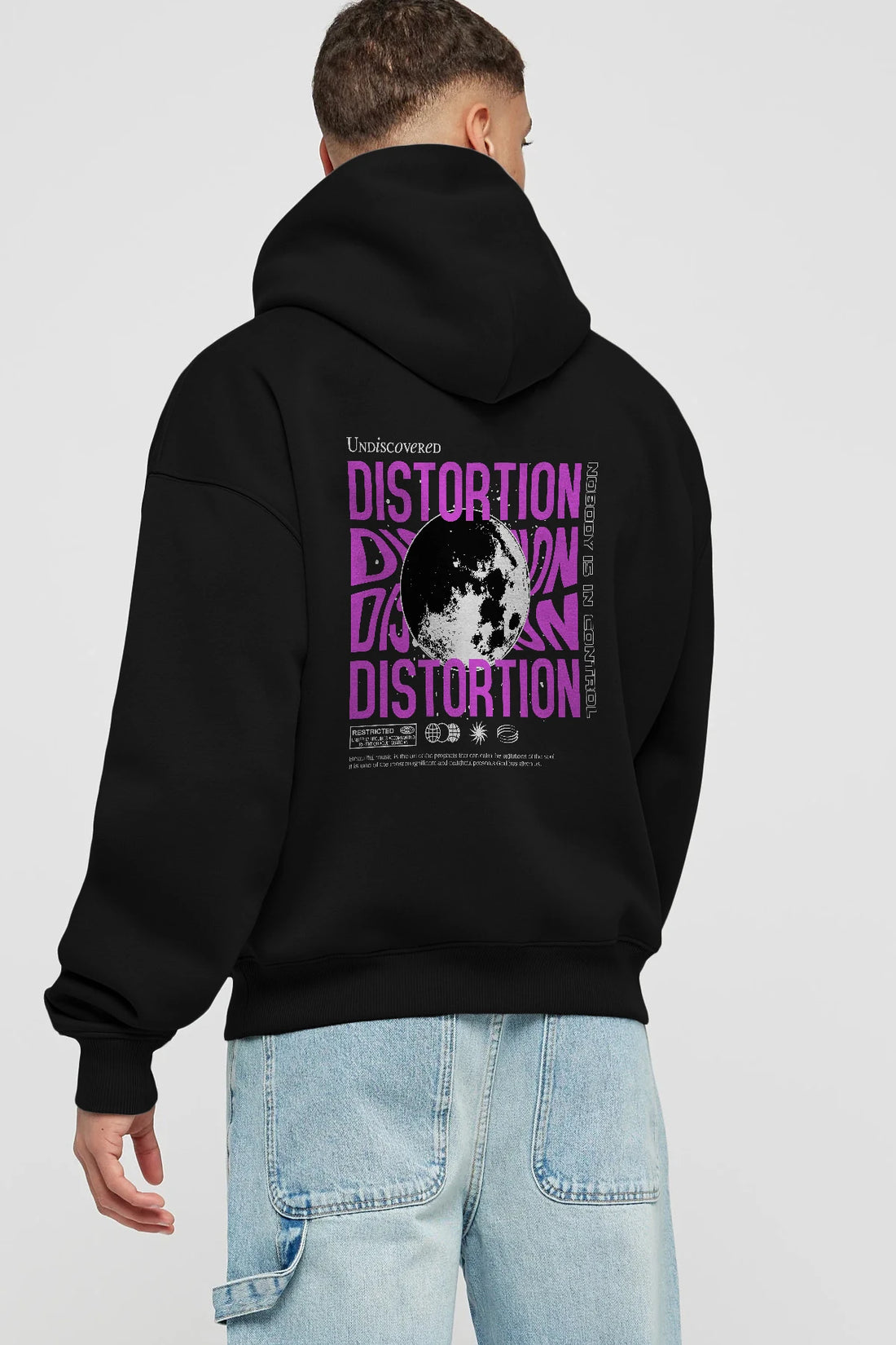 Distortion Arka Baskılı Hoodie Oversize Kapüşonlu Sweatshirt Erkek Kadın Unisex