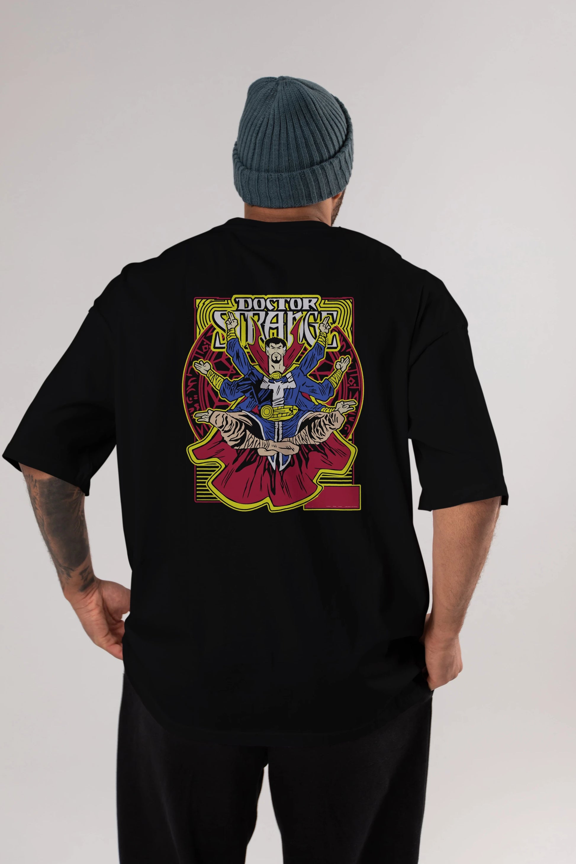 Doctor Strange (1) Arka Baskılı Oversize t-shirt Erkek Kadın Unisex %100 Pamuk Bisiklet Yaka tişort