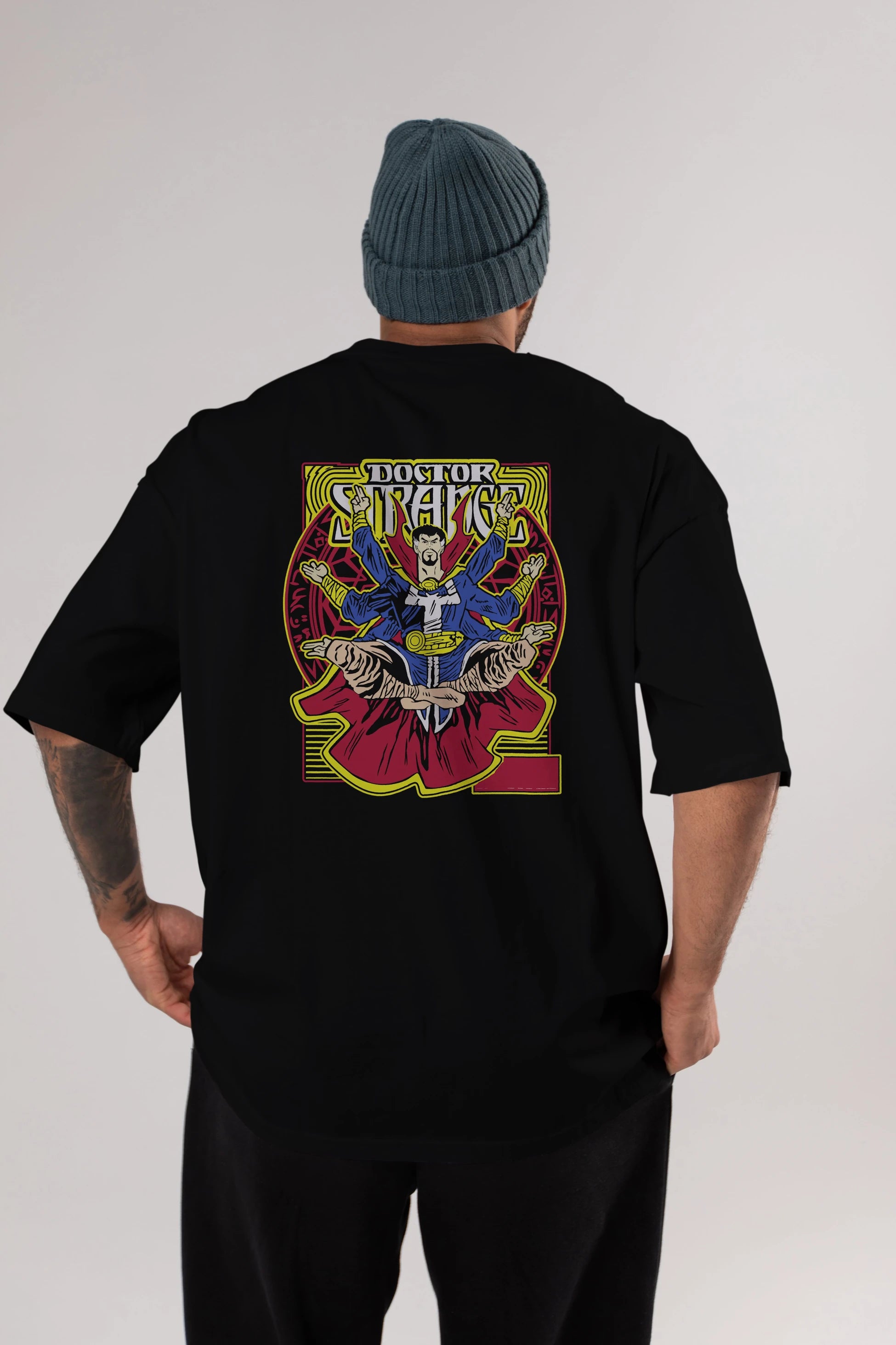 Doctor Strange (1) Arka Baskılı Oversize t-shirt Erkek Kadın Unisex %100 Pamuk Bisiklet Yaka tişort