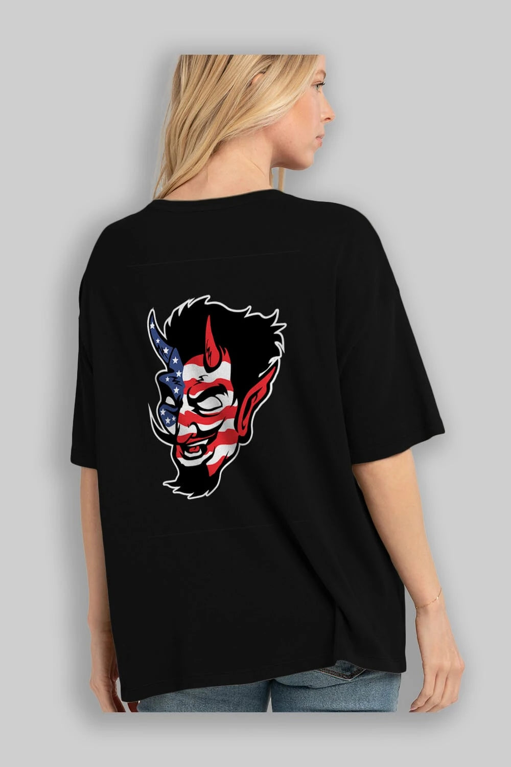 American Devil Arka Baskılı Oversize t-shirt Erkek Kadın Unisex %100 Pamuk tişort