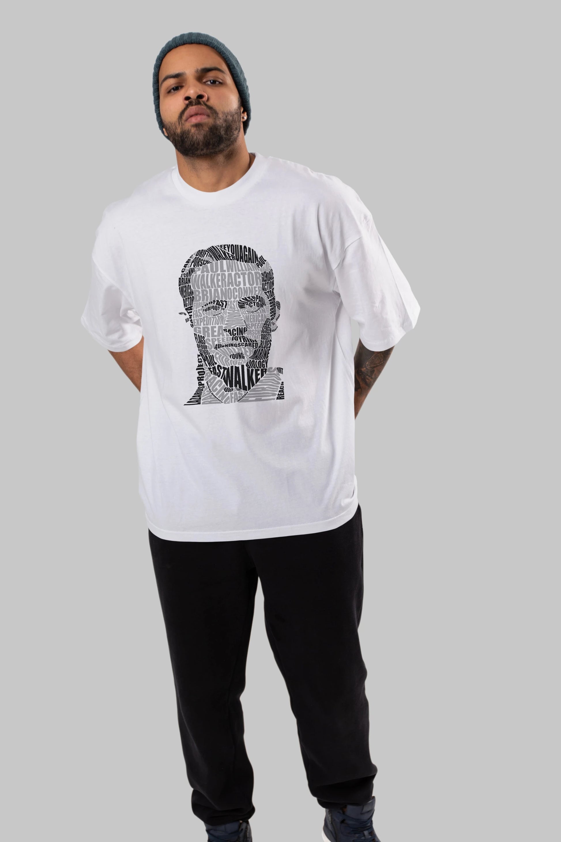 Paul Walker Calligram Ön Baskılı Oversize t-shirt %100 pamuk Erkek Kadın Unisex