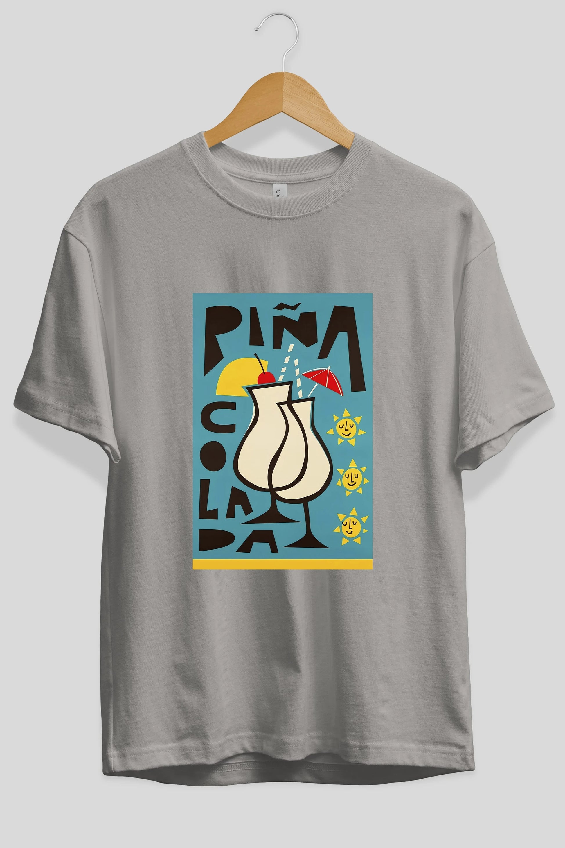 Pina Colada 4 Ön Baskılı Oversize t-shirt Erkek Kadın Unisex %100 Pamuk Bisiklet Yaka tişort