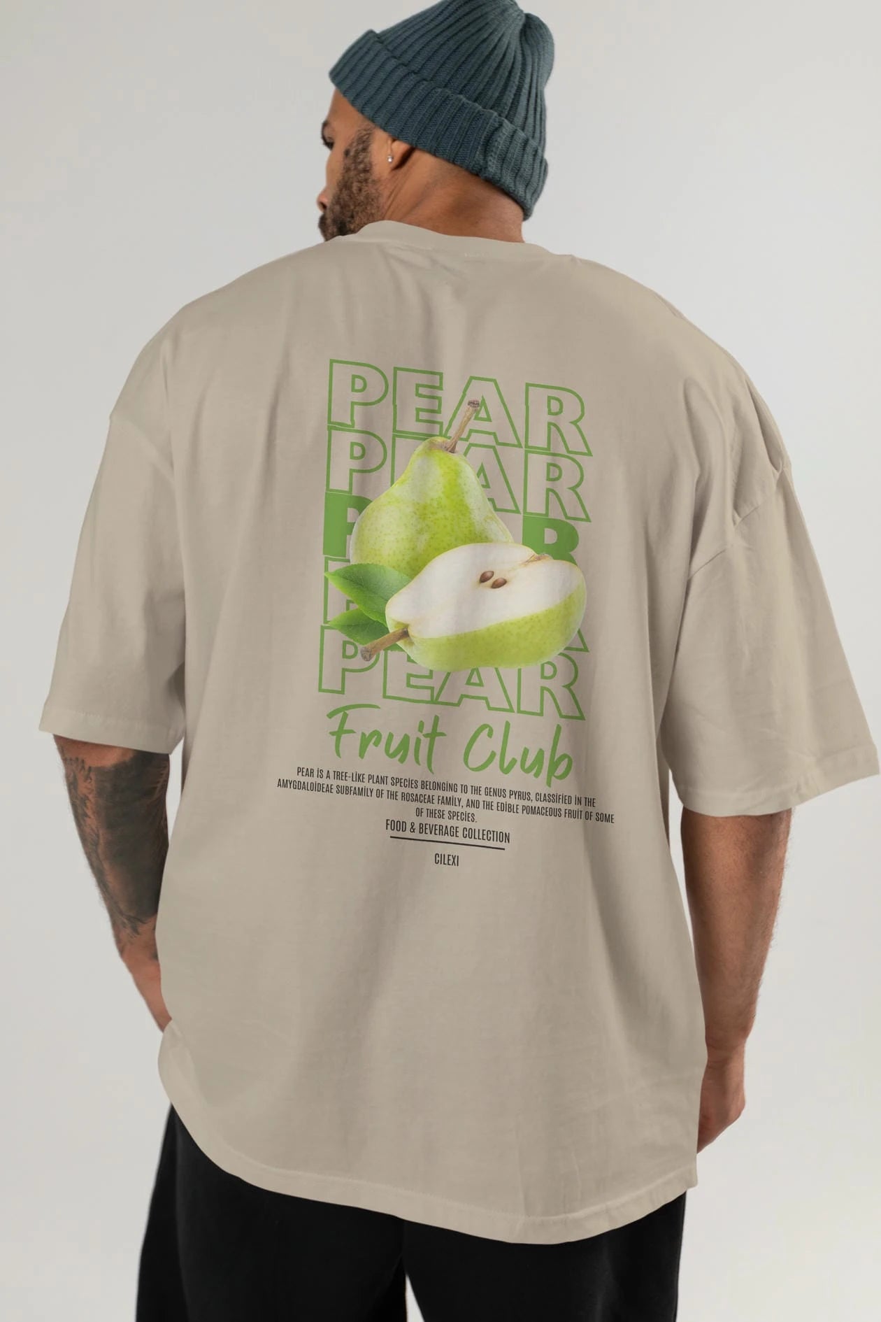Pear Arka Baskılı Oversize t-shirt Erkek Kadın Pamuk Bisiklet Yaka tişort