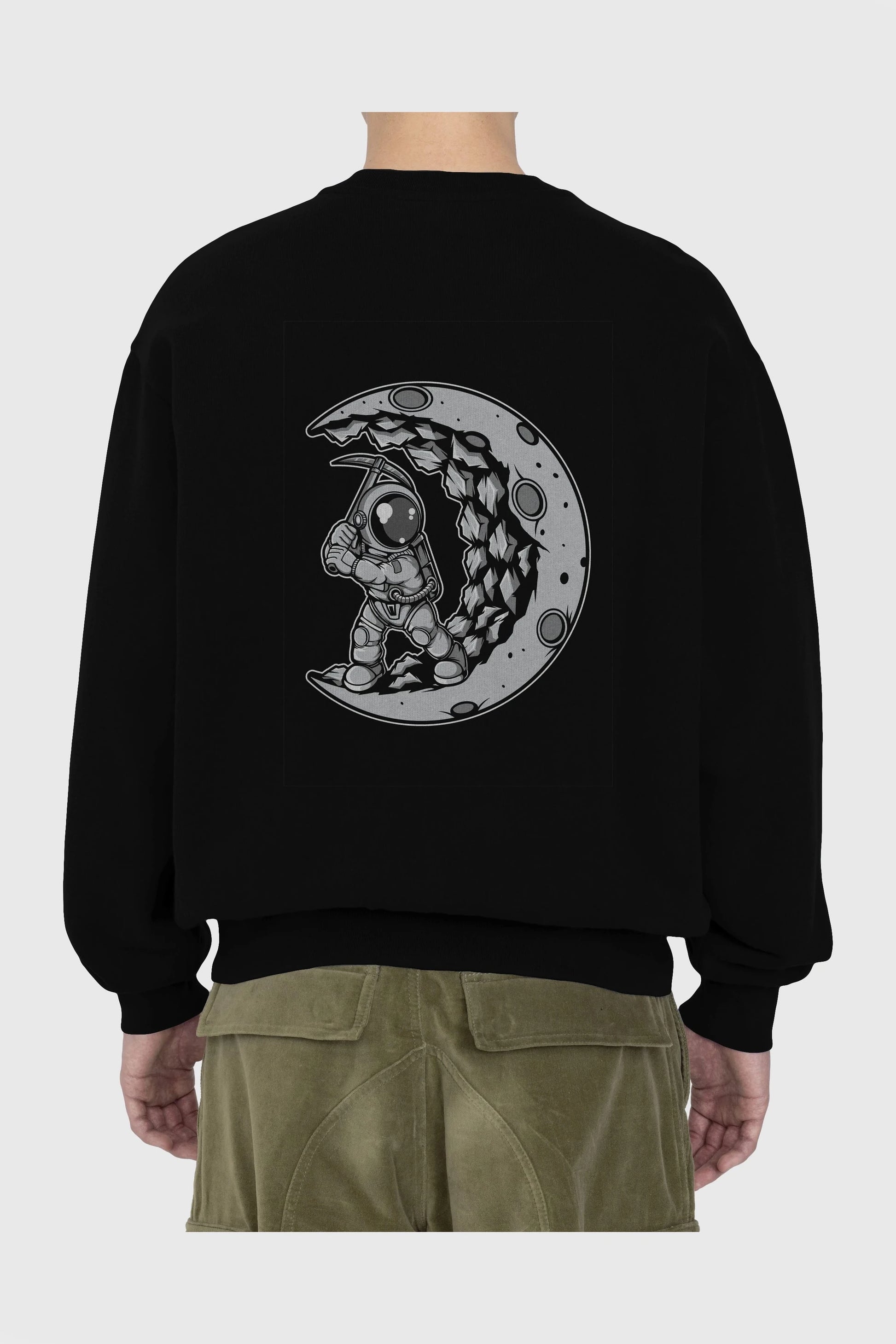 Astronaut Moon Digger Arka Baskılı Oversize Sweatshirt Erkek Kadın Unisex